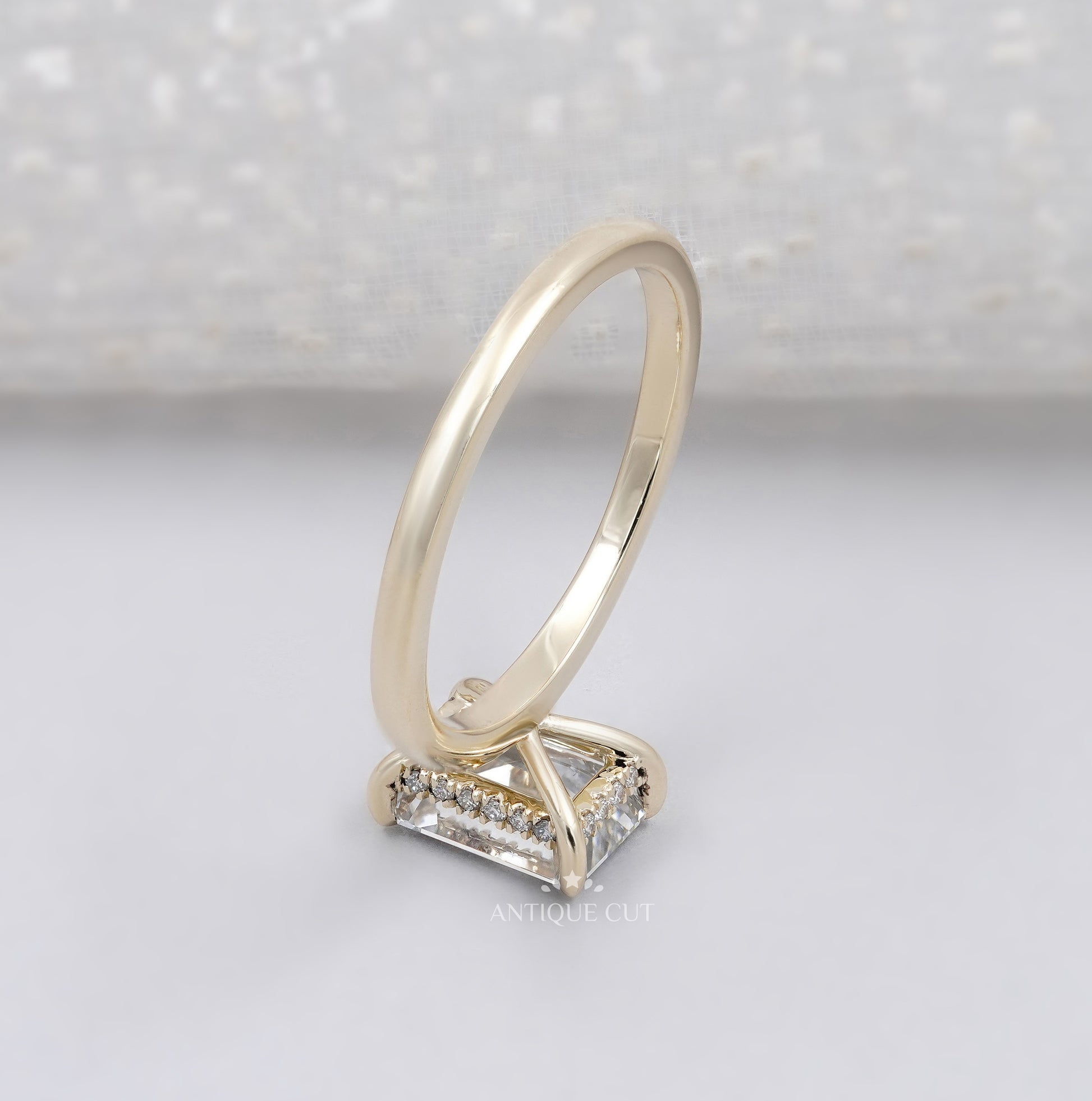 Yellow Gold Hidden Halo Emerald Cut Engagement Ring