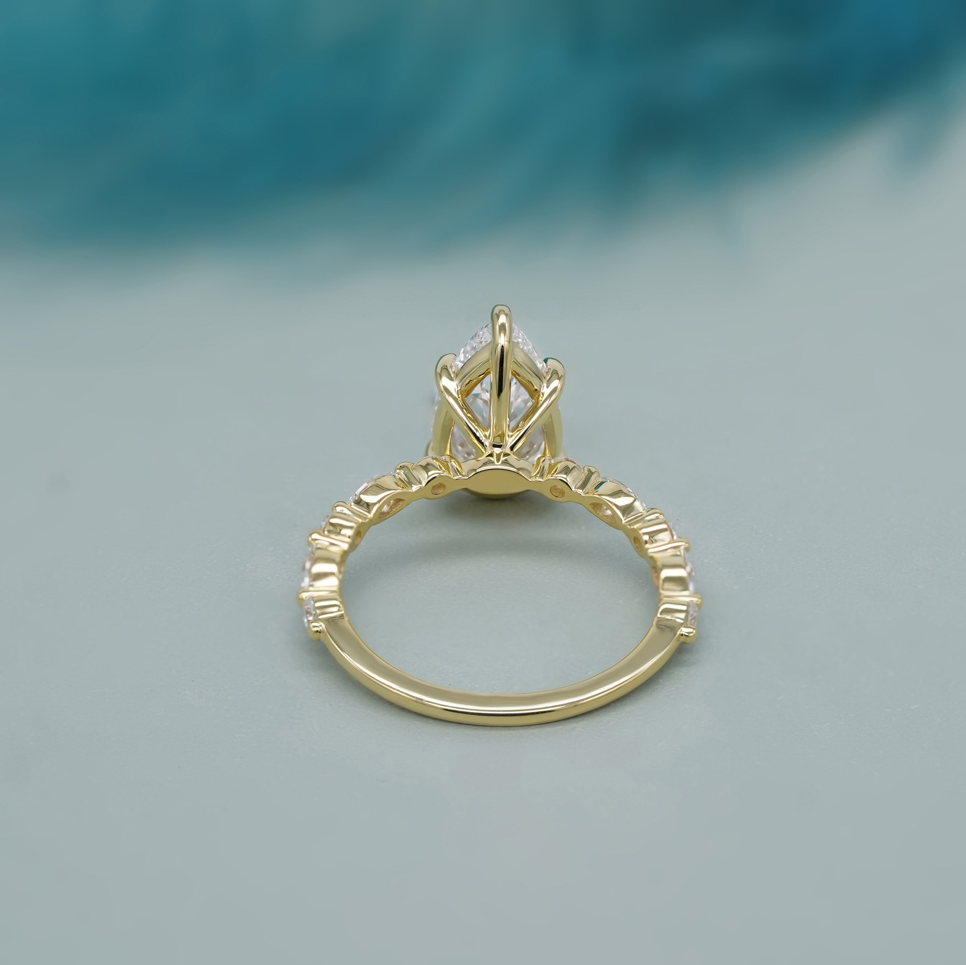 Pear Lab Created Diamond Ring 4.85tcw | Accent Engagement Ring with Marquise and Round Band | IGI Certificate