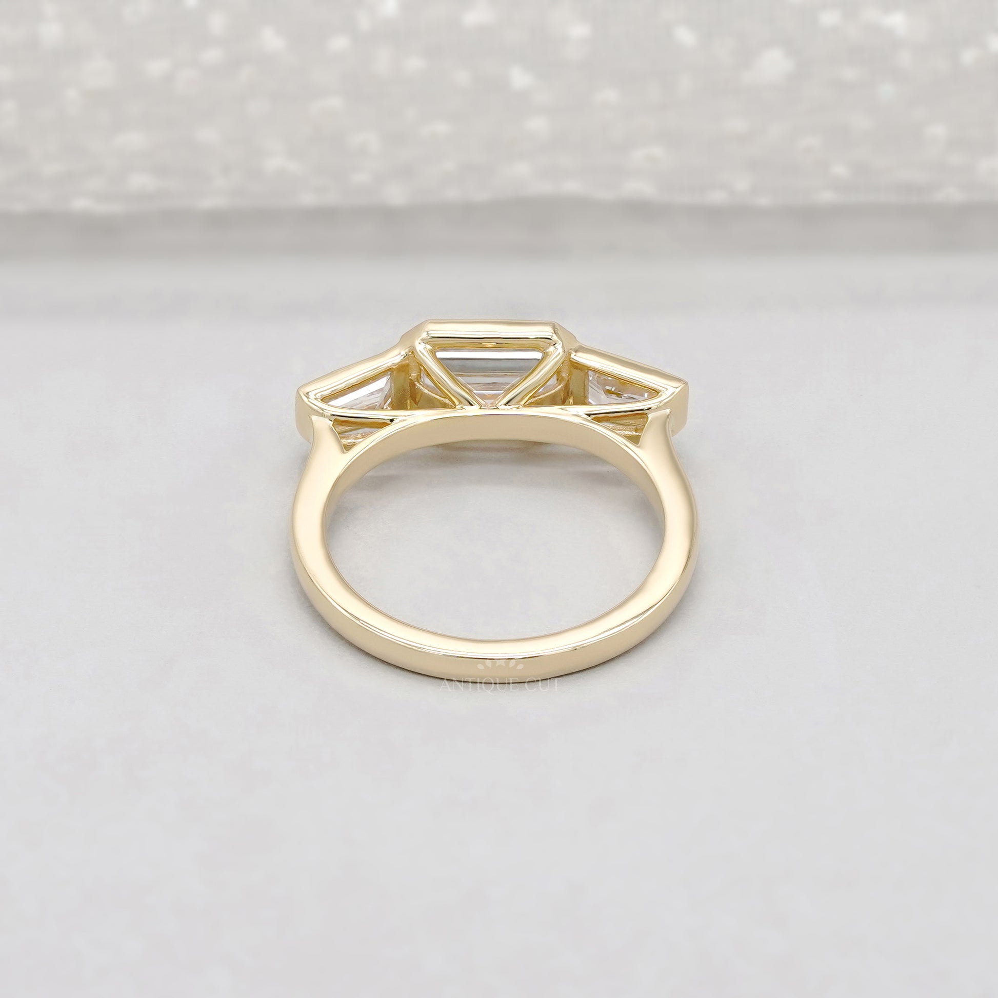 Emerald 2.20tcw Lab Grown Diamond Three Stone Engagement Ring in Yellow Gold