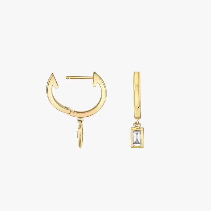 Knife-Edge Bezel Drop Huggie Hoop