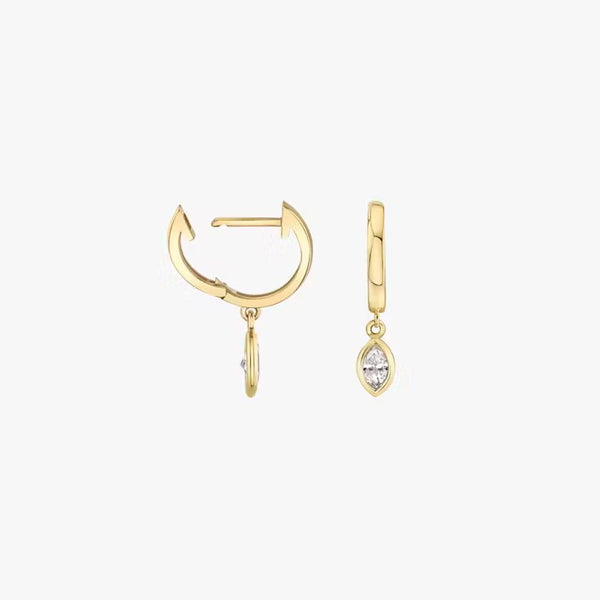Marquise diamond huggie hoop earrings in yellow gold