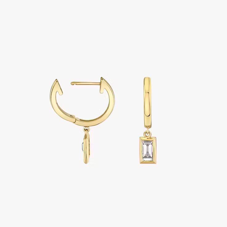 Knife-Edge Bezel Drop Huggie Hoop