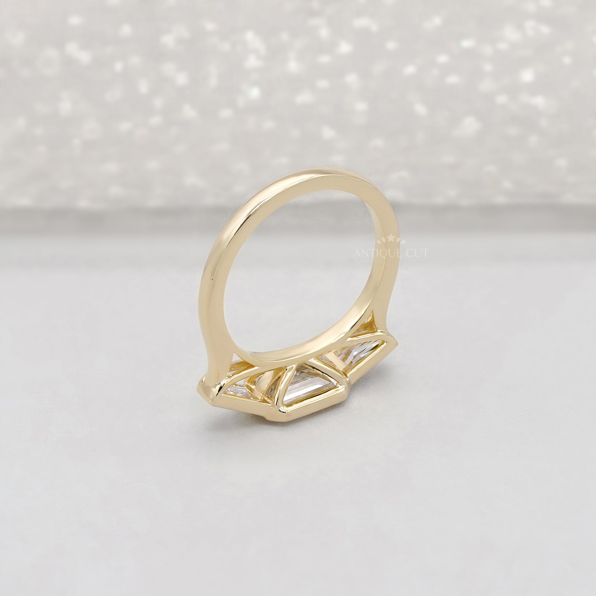 Emerald 2.20tcw Lab Grown Diamond Three Stone Engagement Ring in Yellow Gold