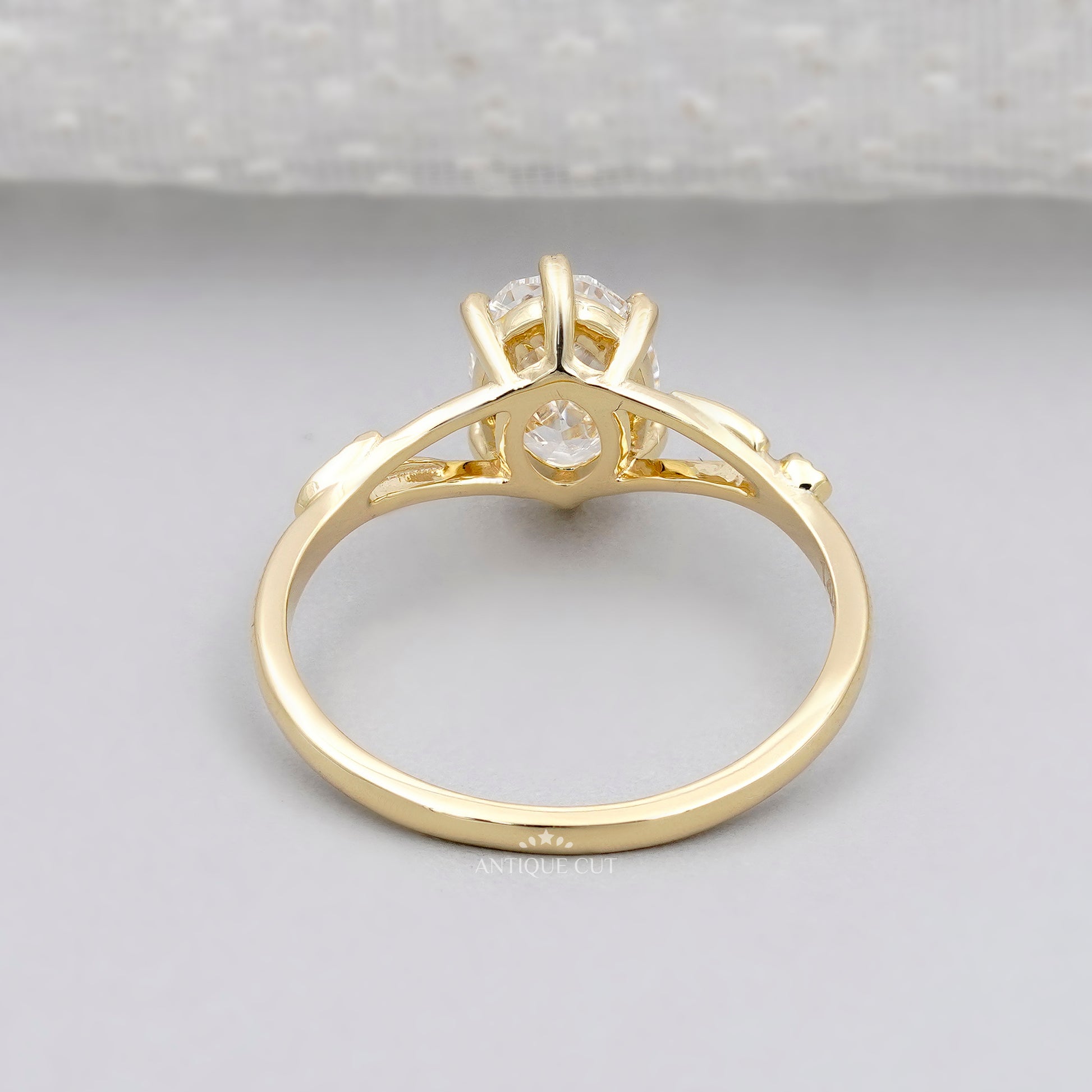 Antiquecut floral leaf engagement ring