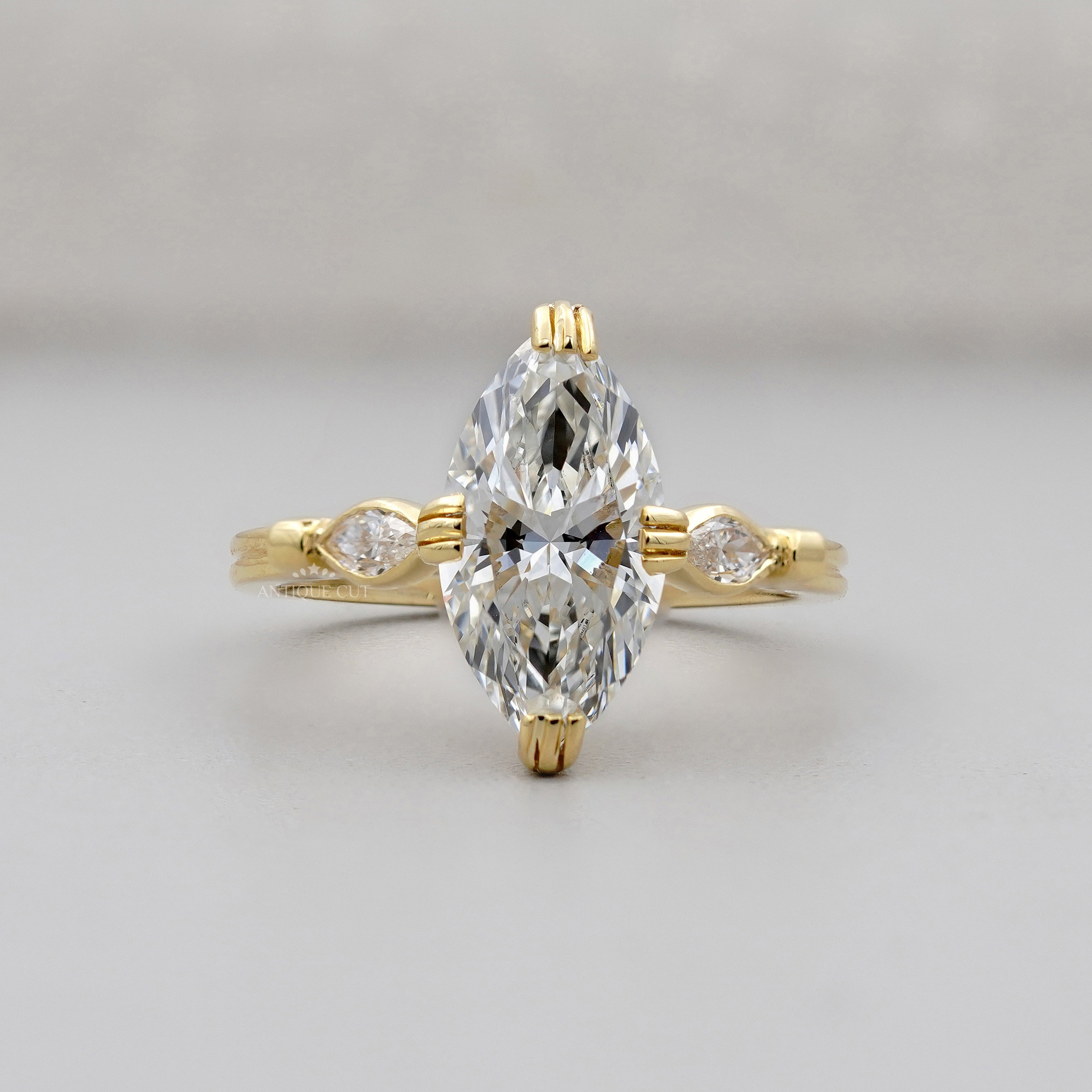 2.30 TCW Marquise Diamond Engagement Ring, 0.30ct Marquise Side Stones, Yellow Gold Three-Stone Ring , Lab Diamond Ring , IGI Certified.