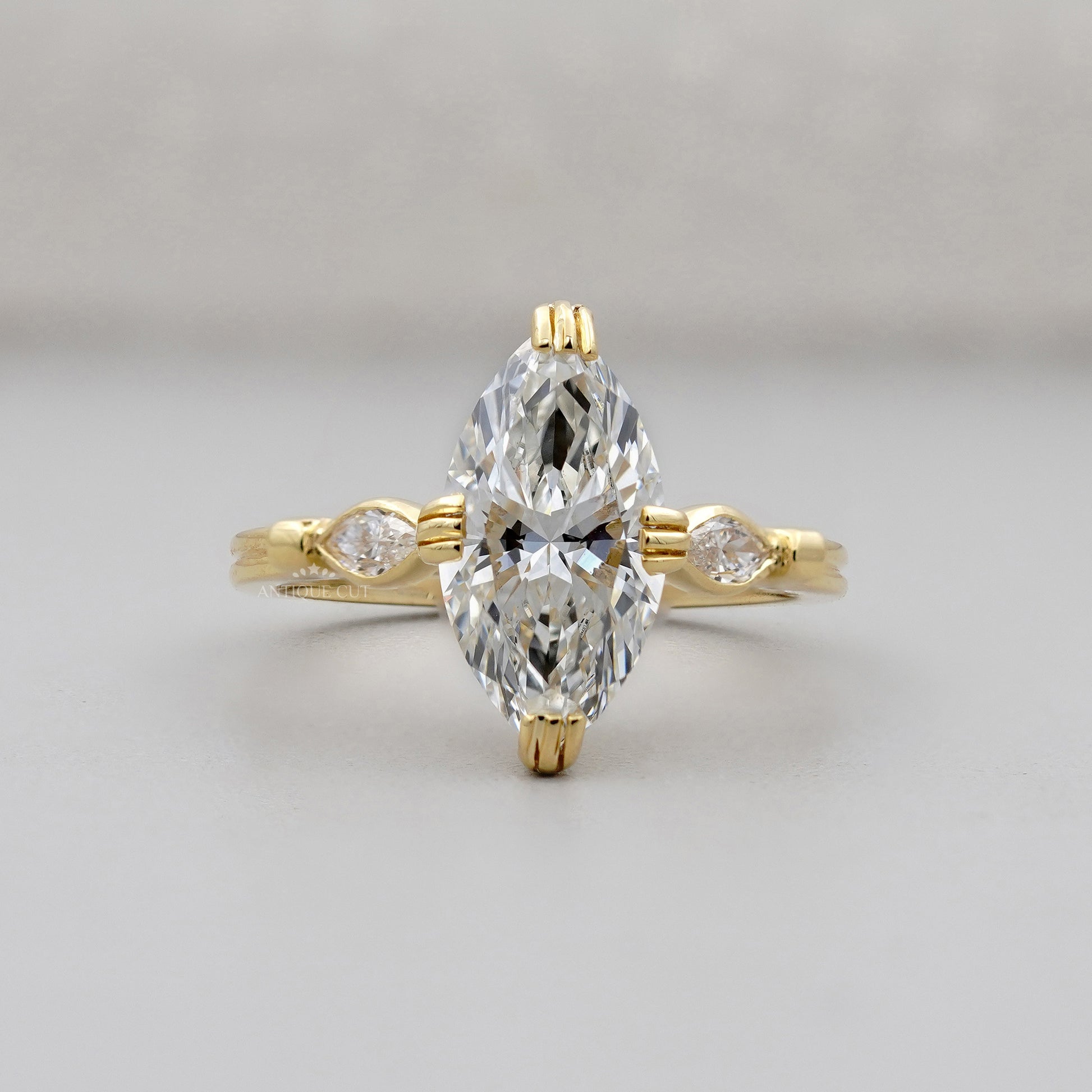 2.30 TCW Marquise Diamond Engagement Ring, 0.30ct Marquise Side Stones, Yellow Gold Three-Stone Ring , Lab Diamond Ring , IGI Certified.
