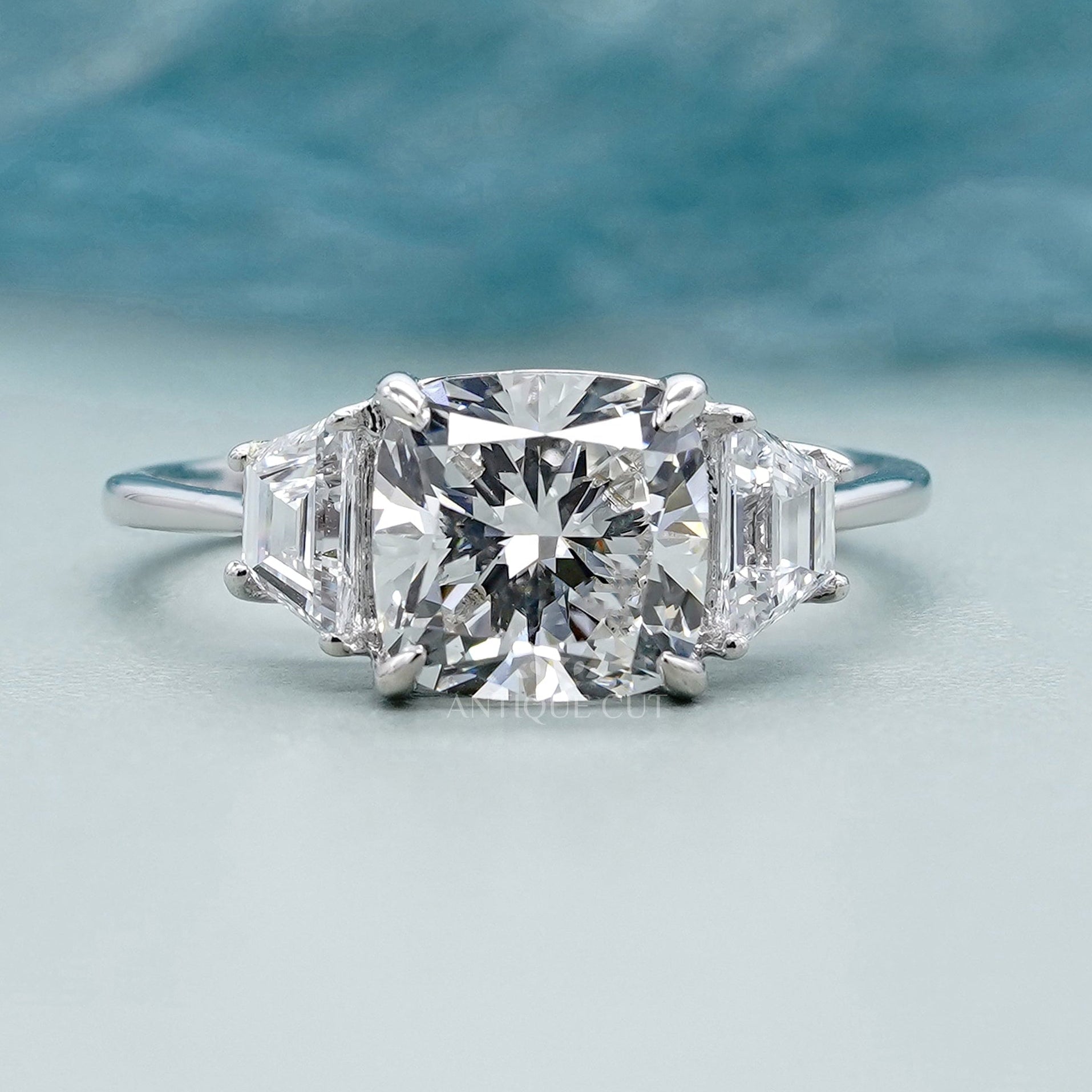 Cushion cut lab grown diamond ring in white gold