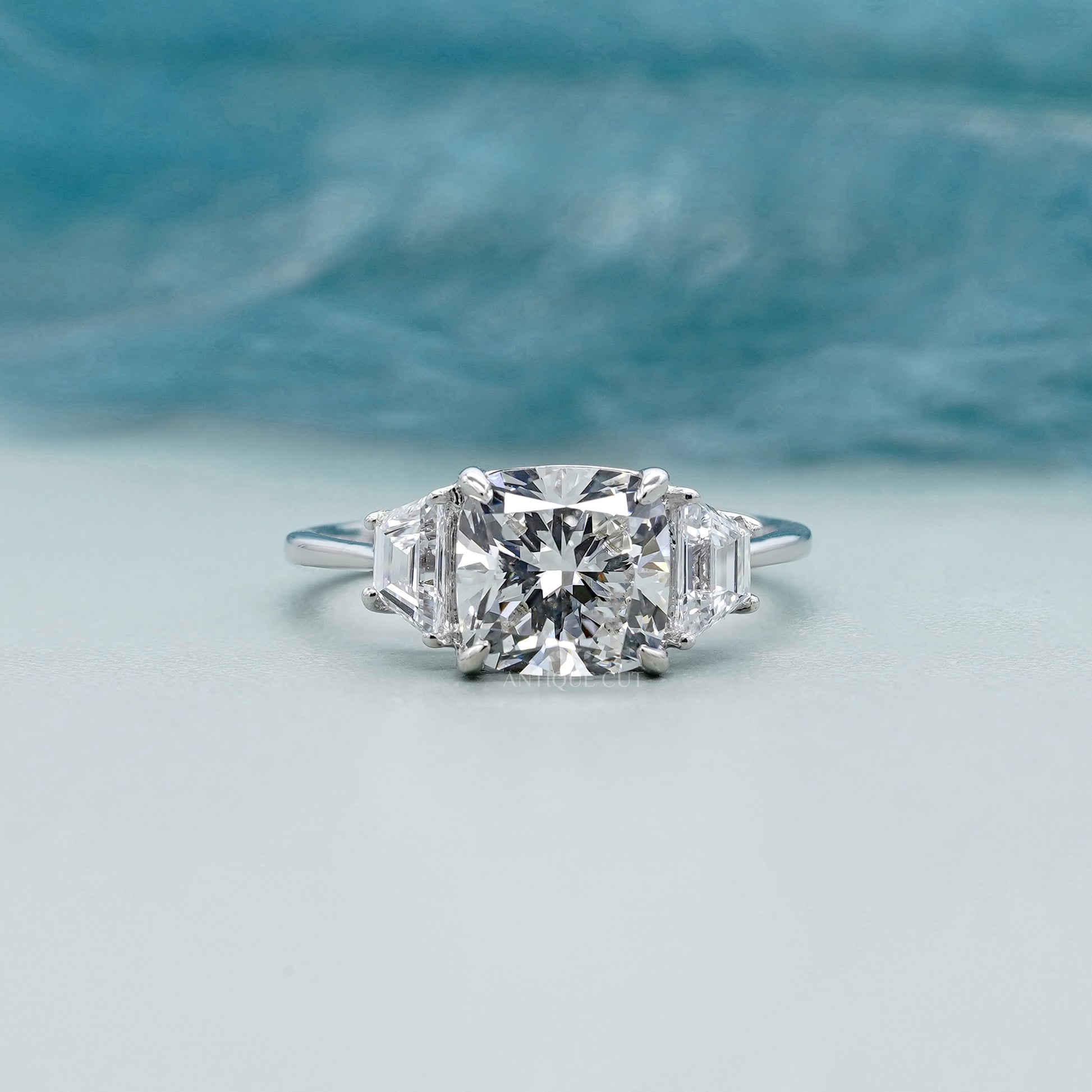 Cushion 3.00tcw Lab Grown Diamond Three-Stone Engagement Ring | IGI Certified