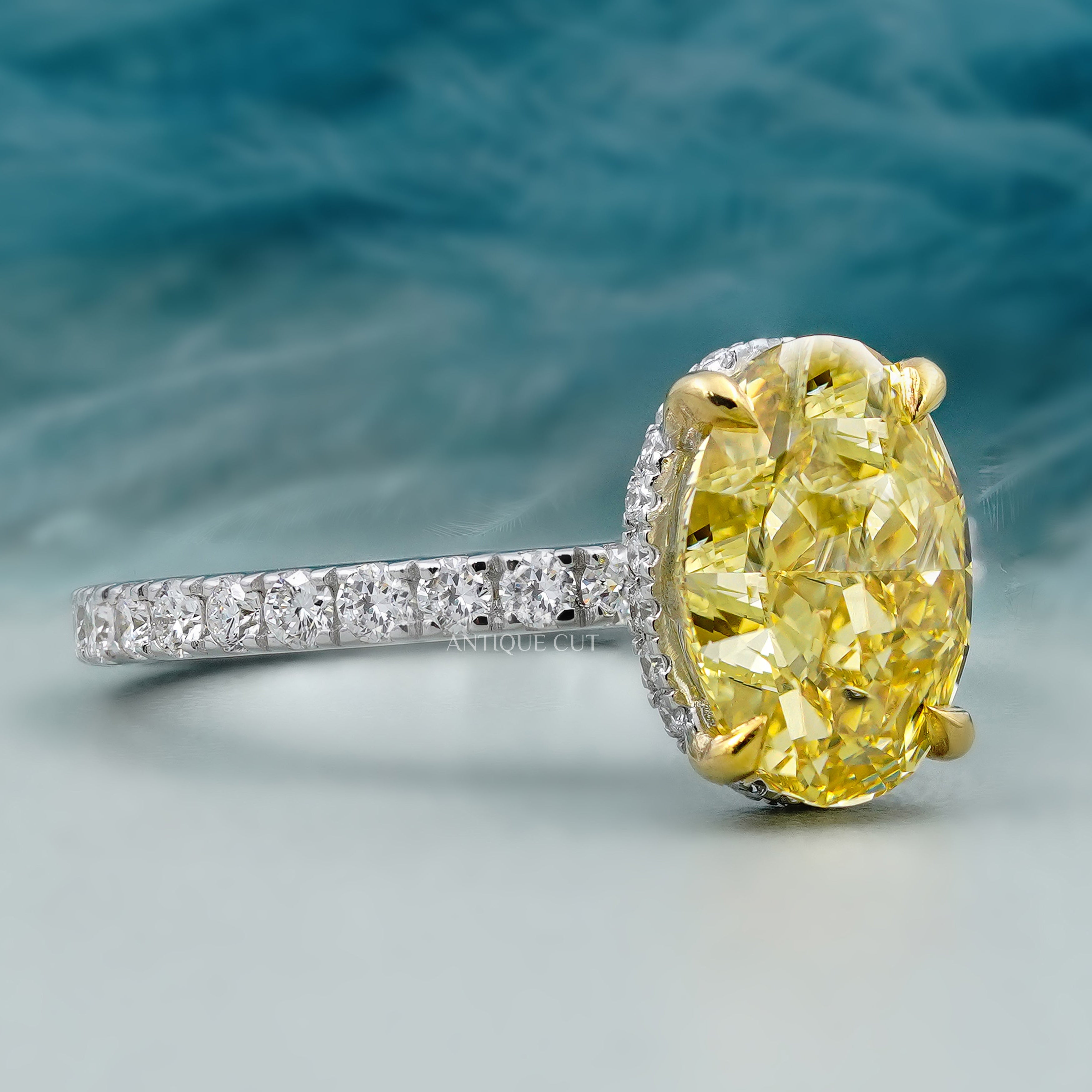 IGI Certified Oval Yellow Diamond Engagement Ring