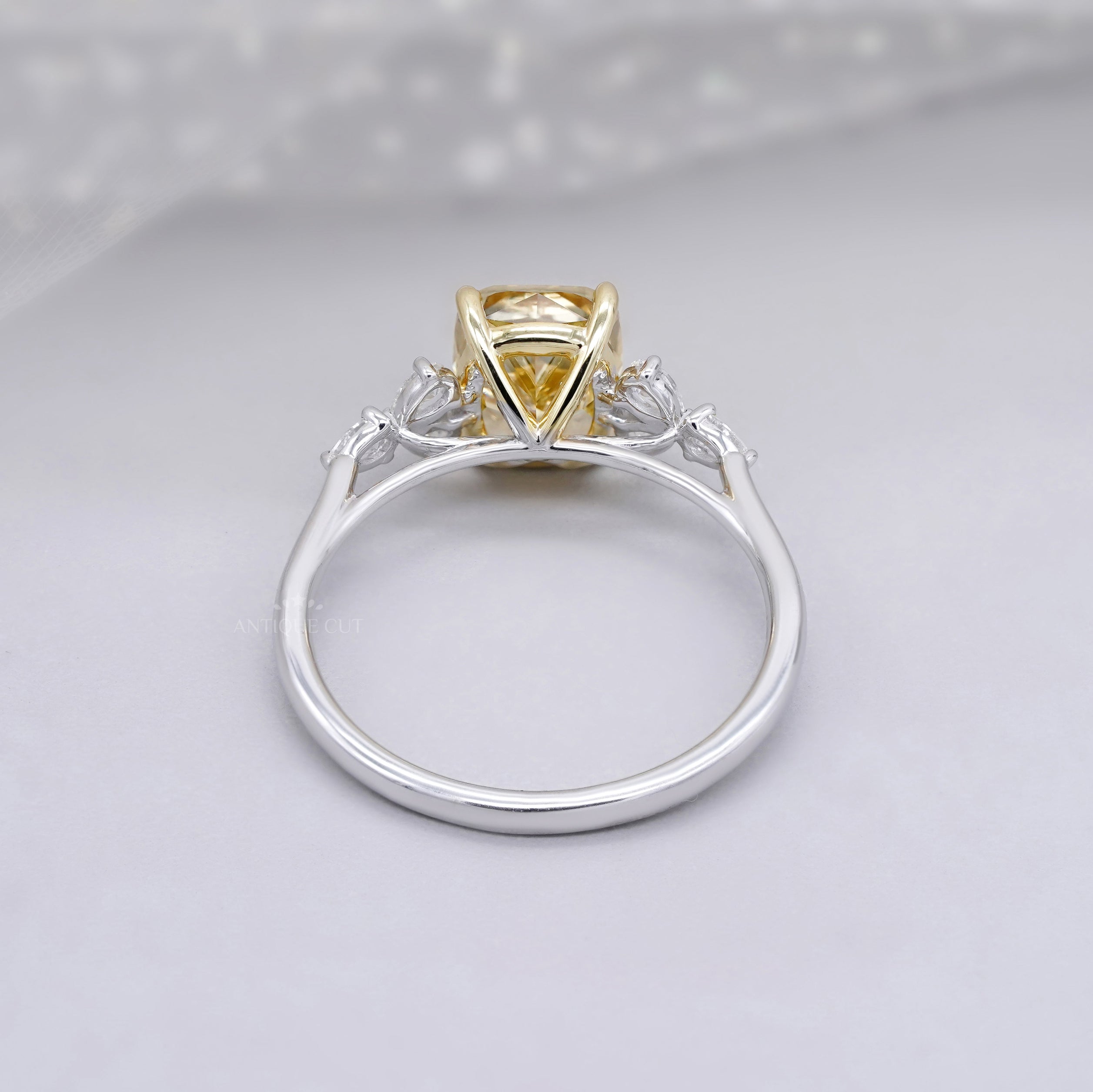 White Gold Cushion Yellow Diamond Engagement Ring