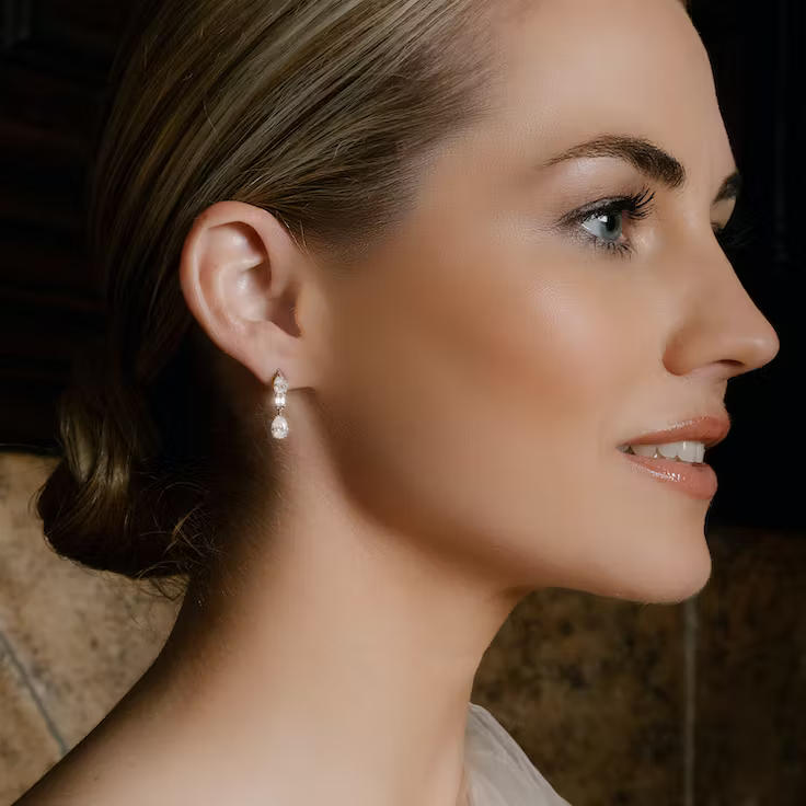 Pear Lab Diamond Drop Push Back Earring, EF Color, VS Clarity, IGI Certified