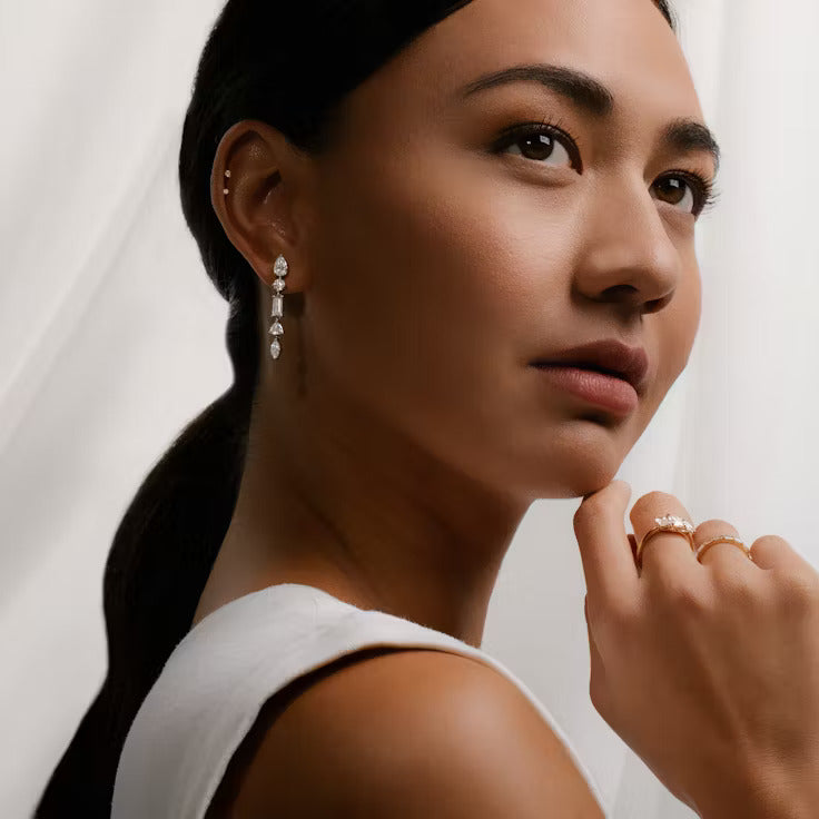 Multi Shape Lab Grown Diamond  Drop Earring, EF Color, VS Clarity, IGI Certified