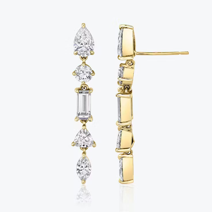 Multi Shape Lab Grown Diamond  Drop Earring, EF Color, VS Clarity, IGI Certified