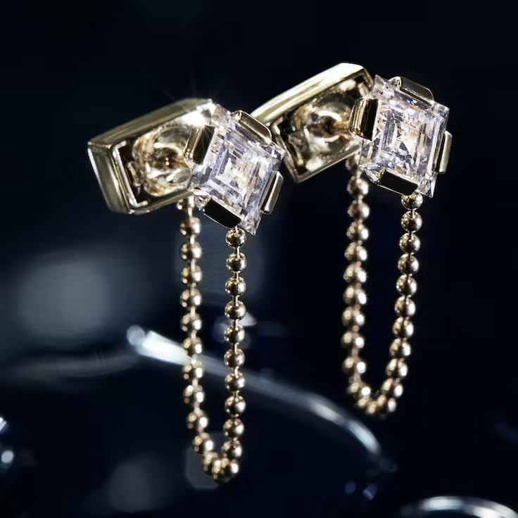 Lozenge Lab Grown Diamond Connected Earring, EF Color, VS Clarity, IGI Certified