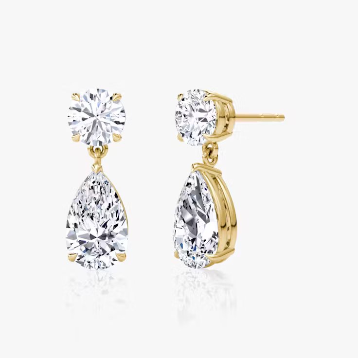 Round and Pear Lab Grown Diamond Duo Drop Push Back Earring, EF Color, VS Clarity, IGI Certified