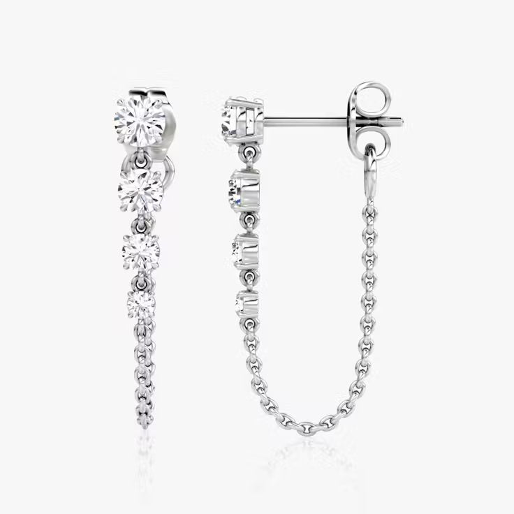Round Lab Grown Diamond Push Back Linked Tennis Earring, EF Color, VS Clarity, IGI Certified