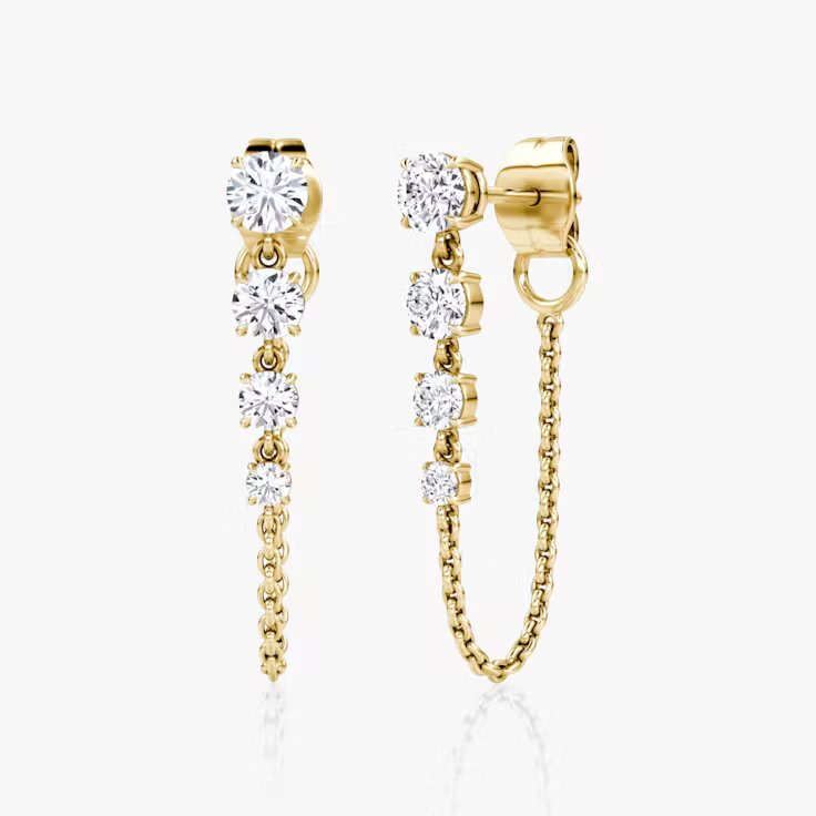 Round Lab Grown Diamond Push Back Linked Tennis Earring, EF Color, VS Clarity, IGI Certified
