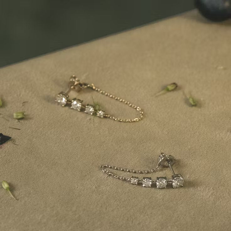 Round Lab Grown Diamond Push Back Linked Tennis Earring, EF Color, VS Clarity, IGI Certified