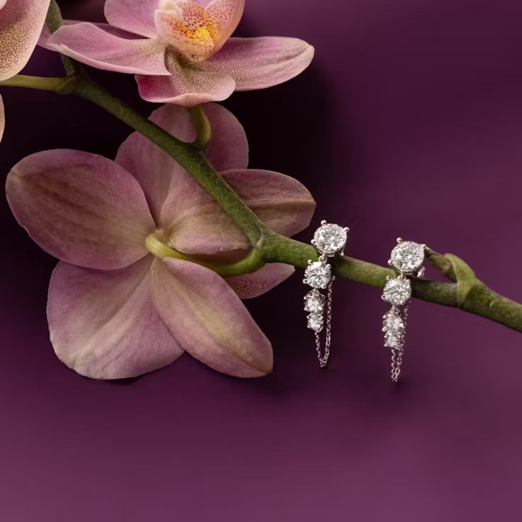 Round Lab Grown Diamond Push Back Linked Tennis Earring, EF Color, VS Clarity, IGI Certified