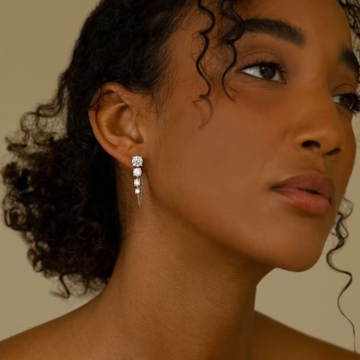 Round Lab Grown Diamond Push Back Linked Tennis Earring, EF Color, VS Clarity, IGI Certified