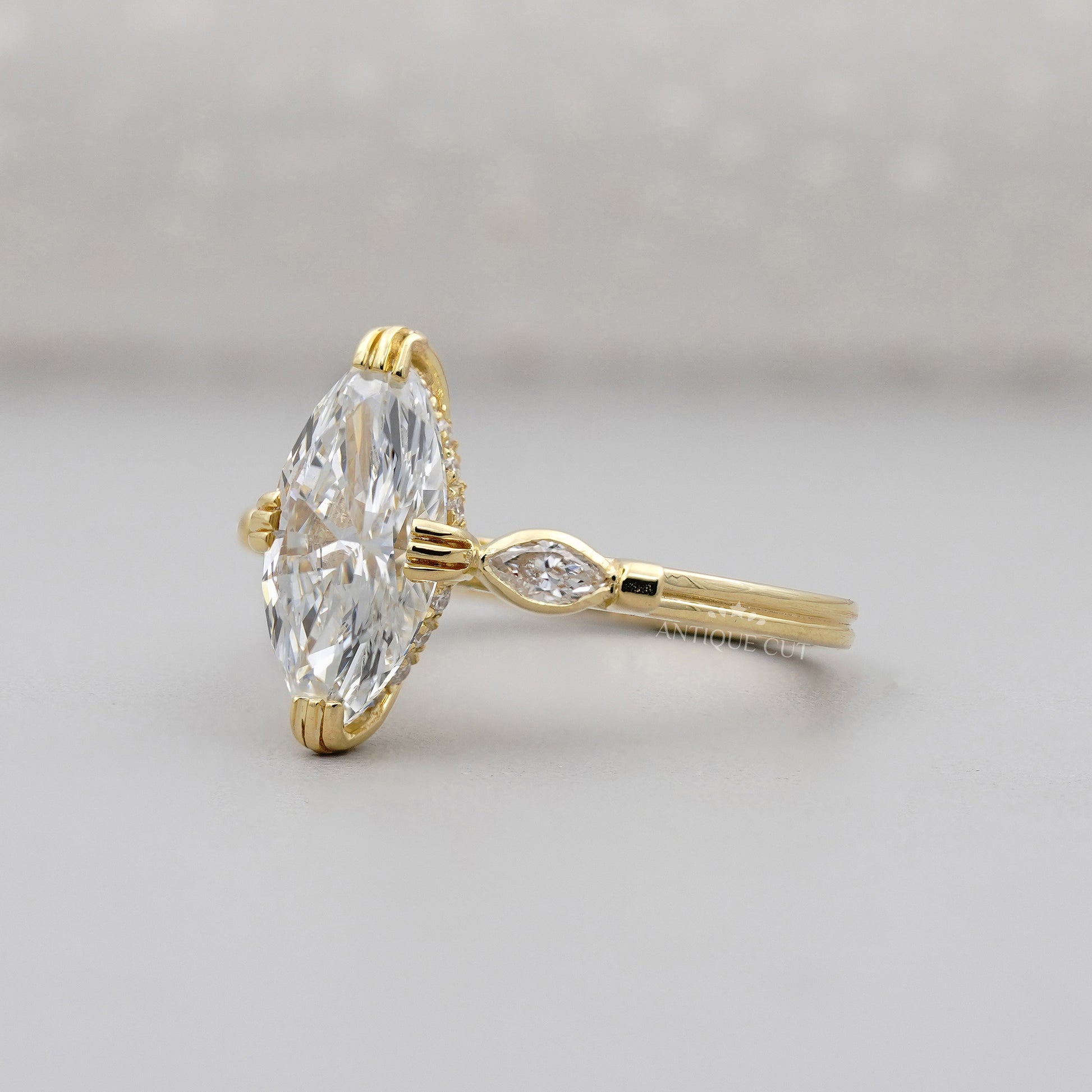 2.30 TCW Marquise Diamond Engagement Ring, 0.30ct Marquise Side Stones, Yellow Gold Three-Stone Ring , Lab Diamond Ring , IGI Certified.