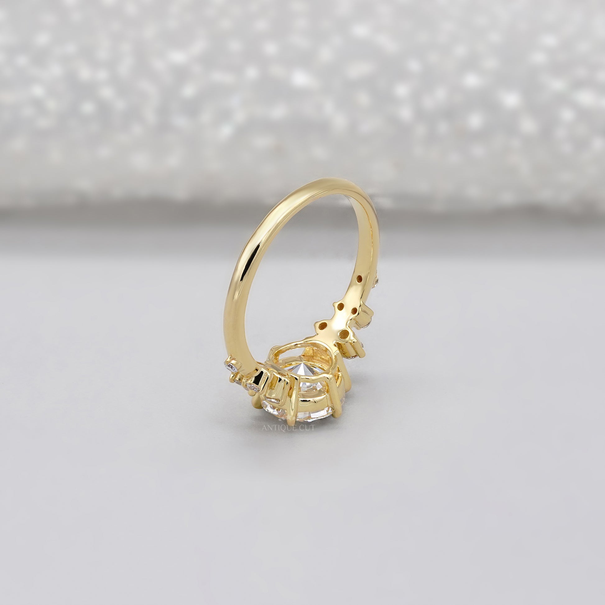 Round 2.30tcw Lab Diamond Engagement Ring | IGI Certified | Yellow Gold Cluster Side Stone Ring