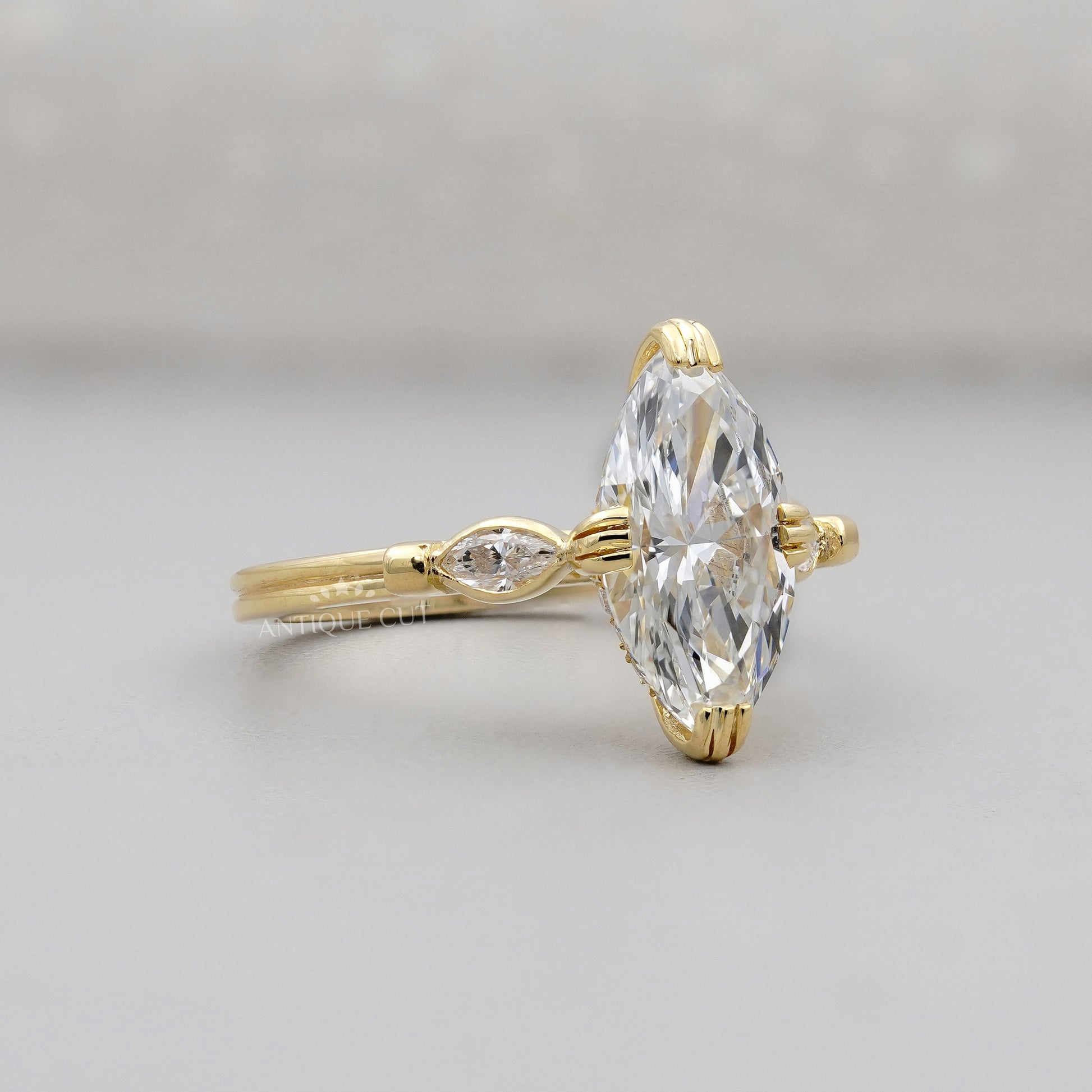 2.30 TCW Marquise Diamond Engagement Ring, 0.30ct Marquise Side Stones, Yellow Gold Three-Stone Ring , Lab Diamond Ring , IGI Certified.