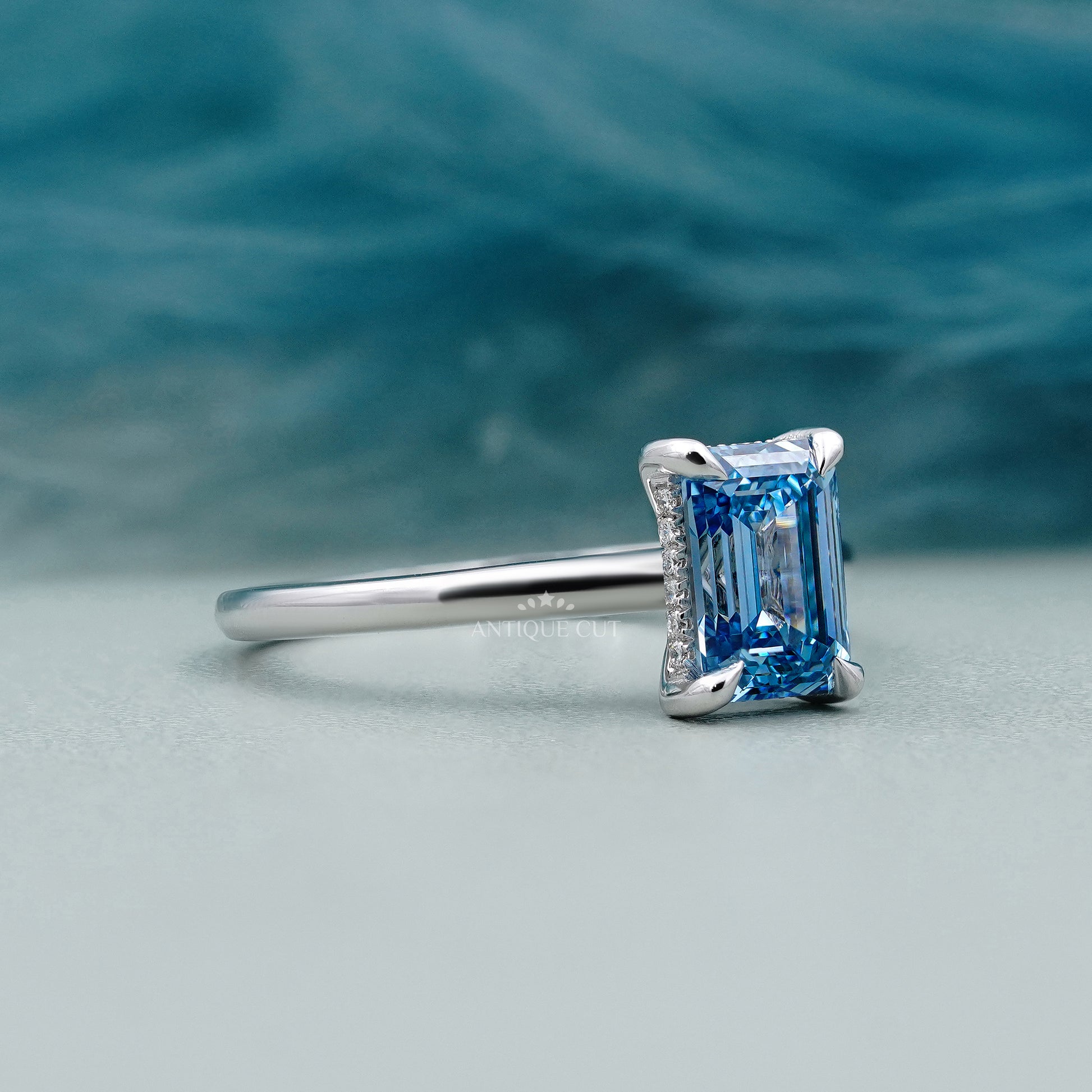 IGI certified blue diamond ring 4 prong setting