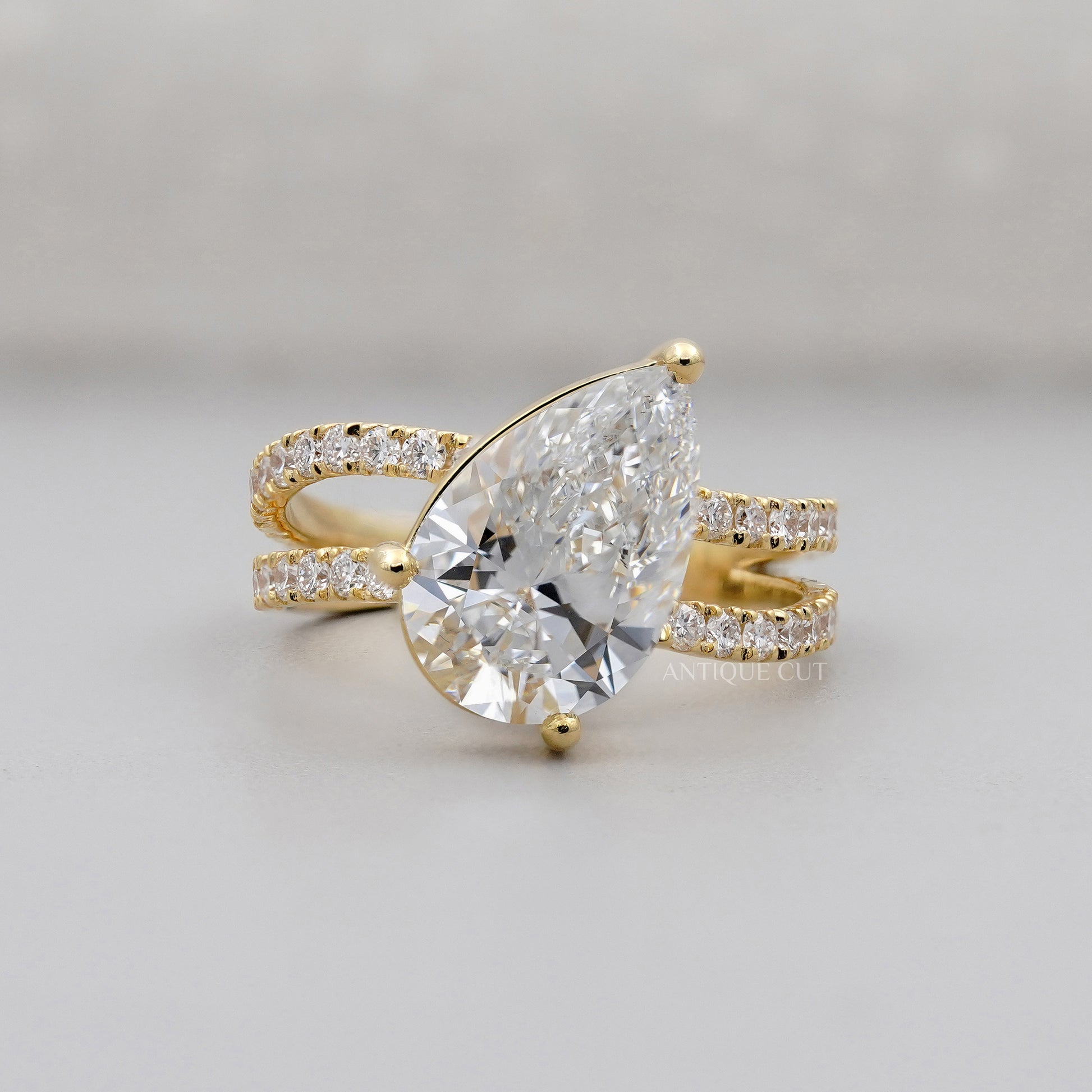 Pear 3.70tcw Lab Diamond Ring | Split Shank Pave Band | Luxury Engagement Ring
