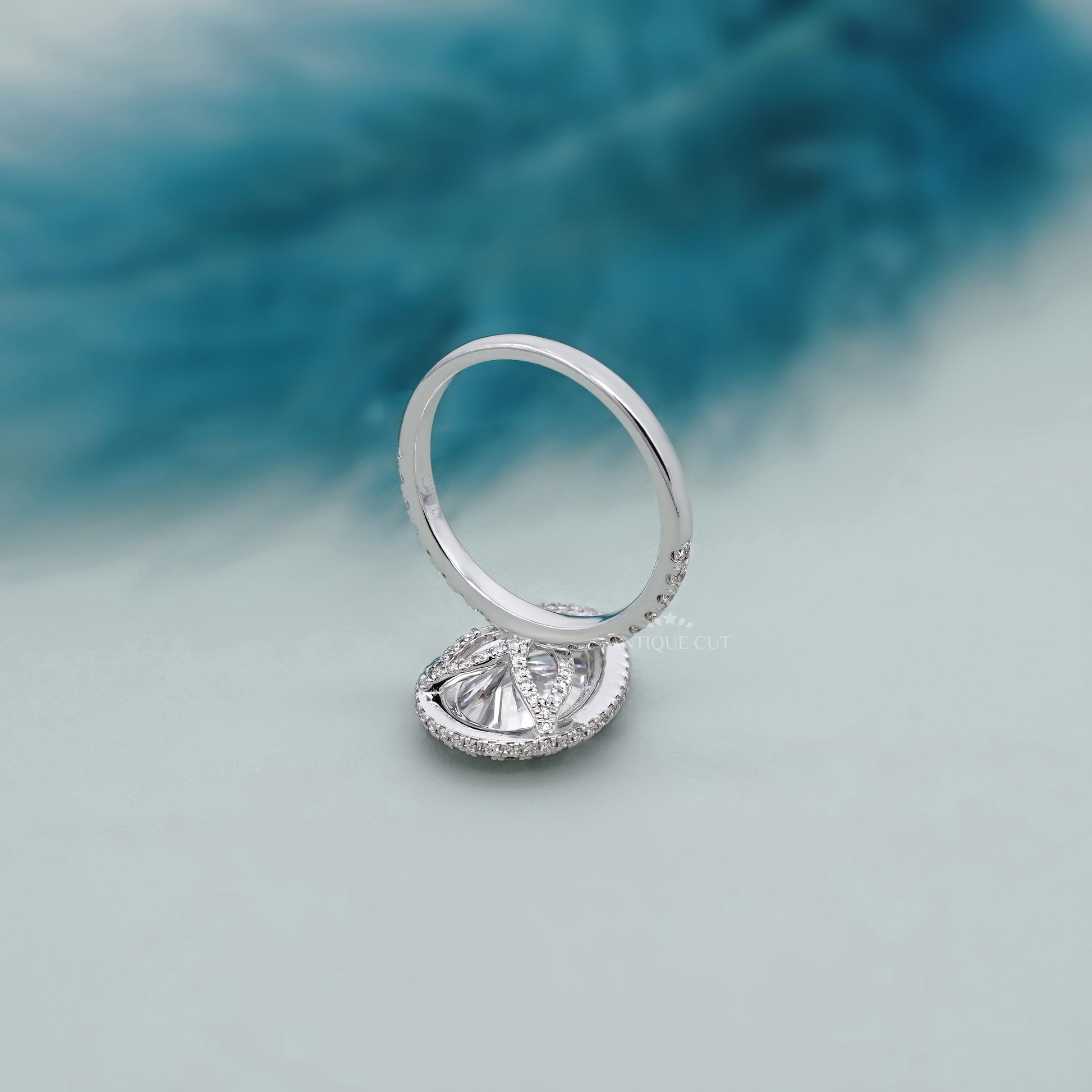 Pear 3.20ct Halo Lab Diamond Ring | Pave Band | IGI Certified