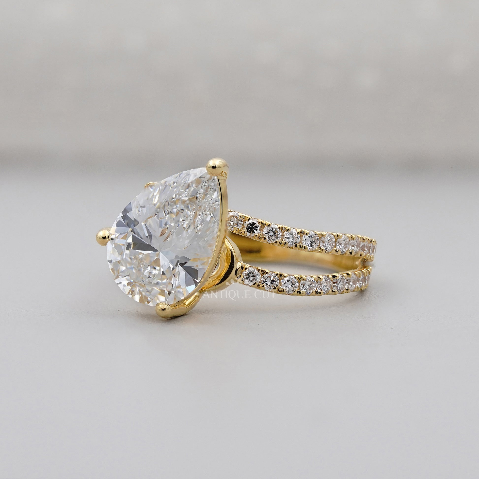 Pear 3.70tcw Lab Diamond Ring | Split Shank Pave Band | Luxury Engagement Ring
