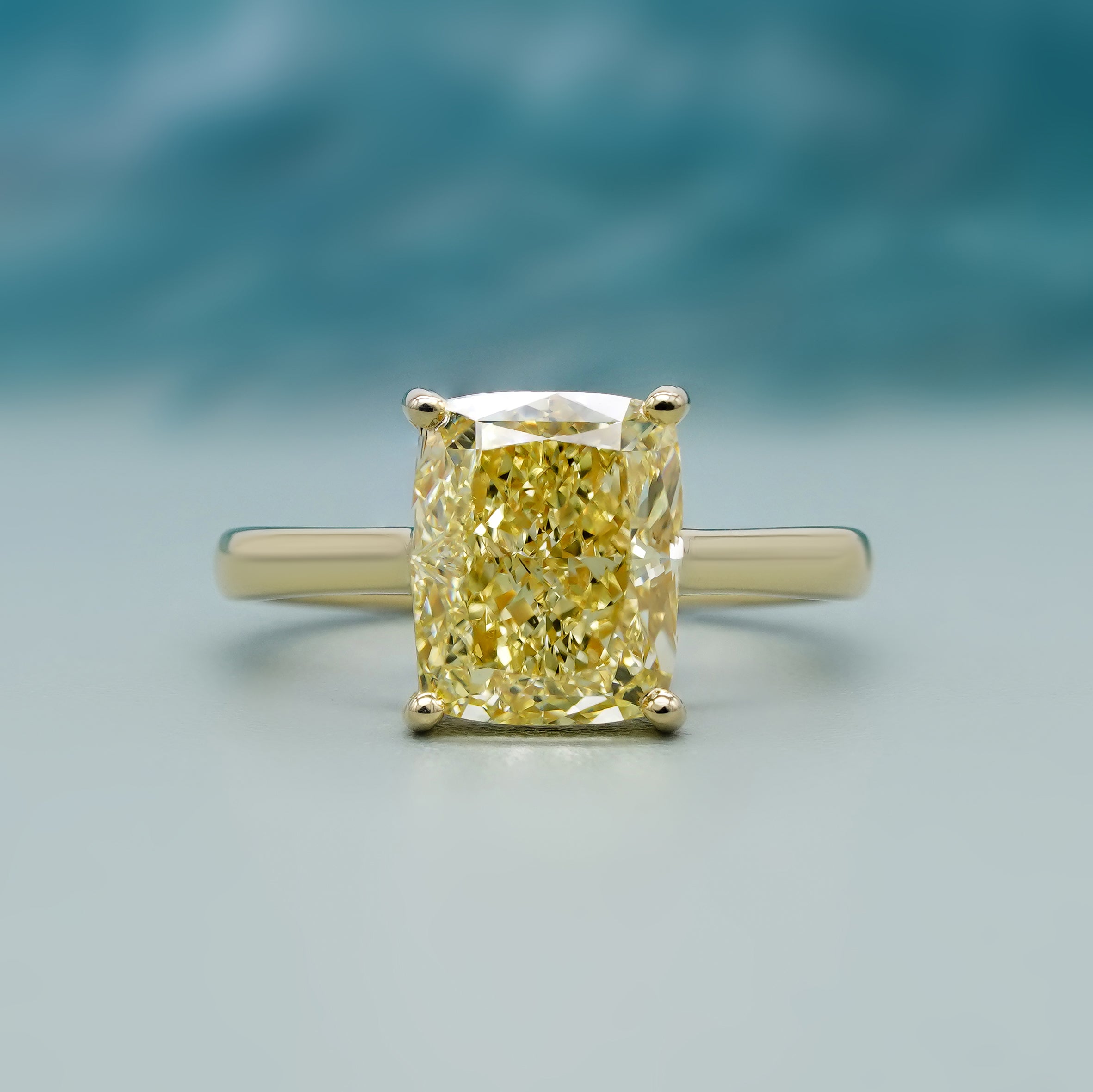 Fancy Yellow Radiant 4.00ct Lab Grown Diamond Engagement Ring | Yellow Gold Solitaire | VVS–VS Clarity | Ethical Wedding Ring