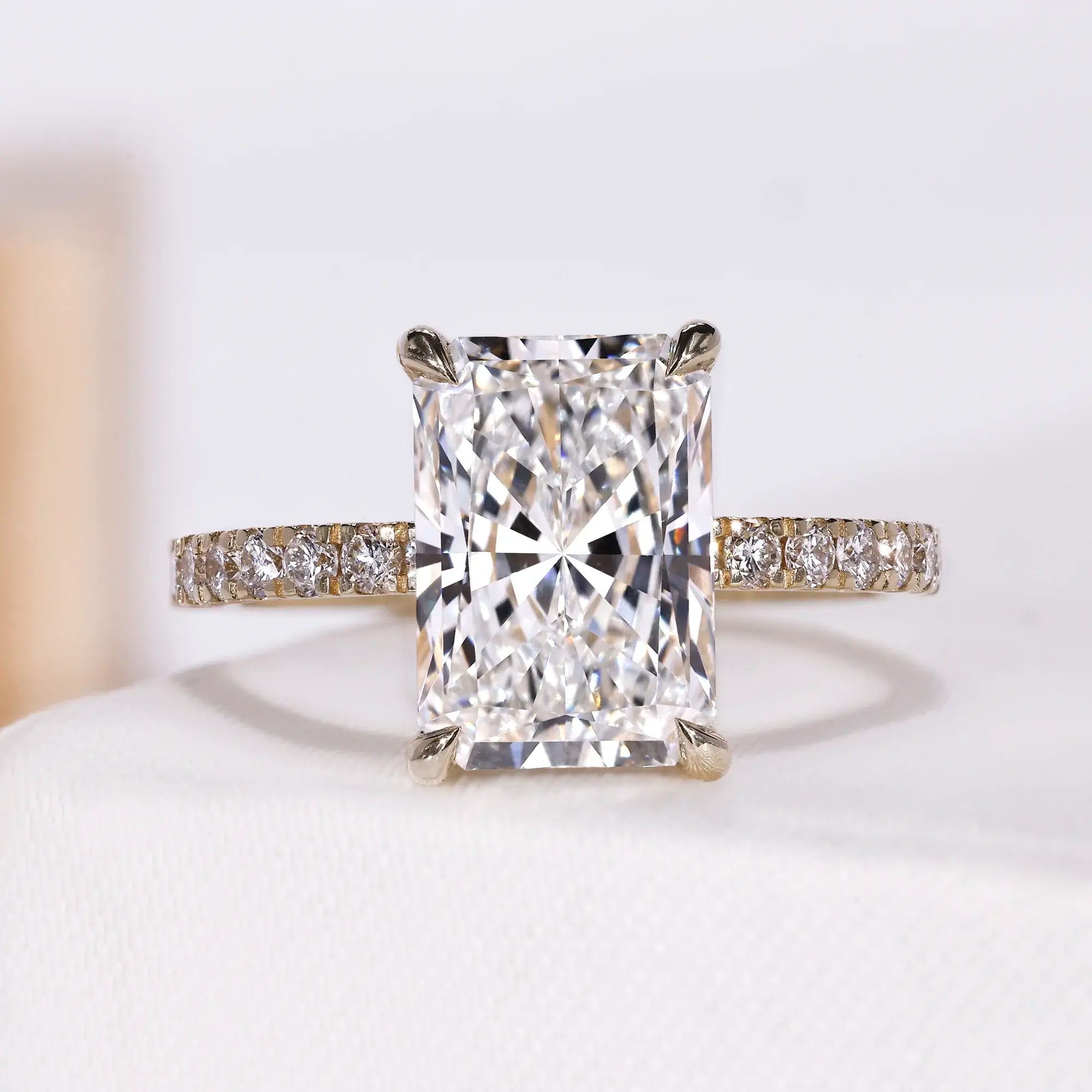 3.00 Carat Radiant Cut Diamond Ring With Hidden Halo Ring | Pave Band | IGI Certified