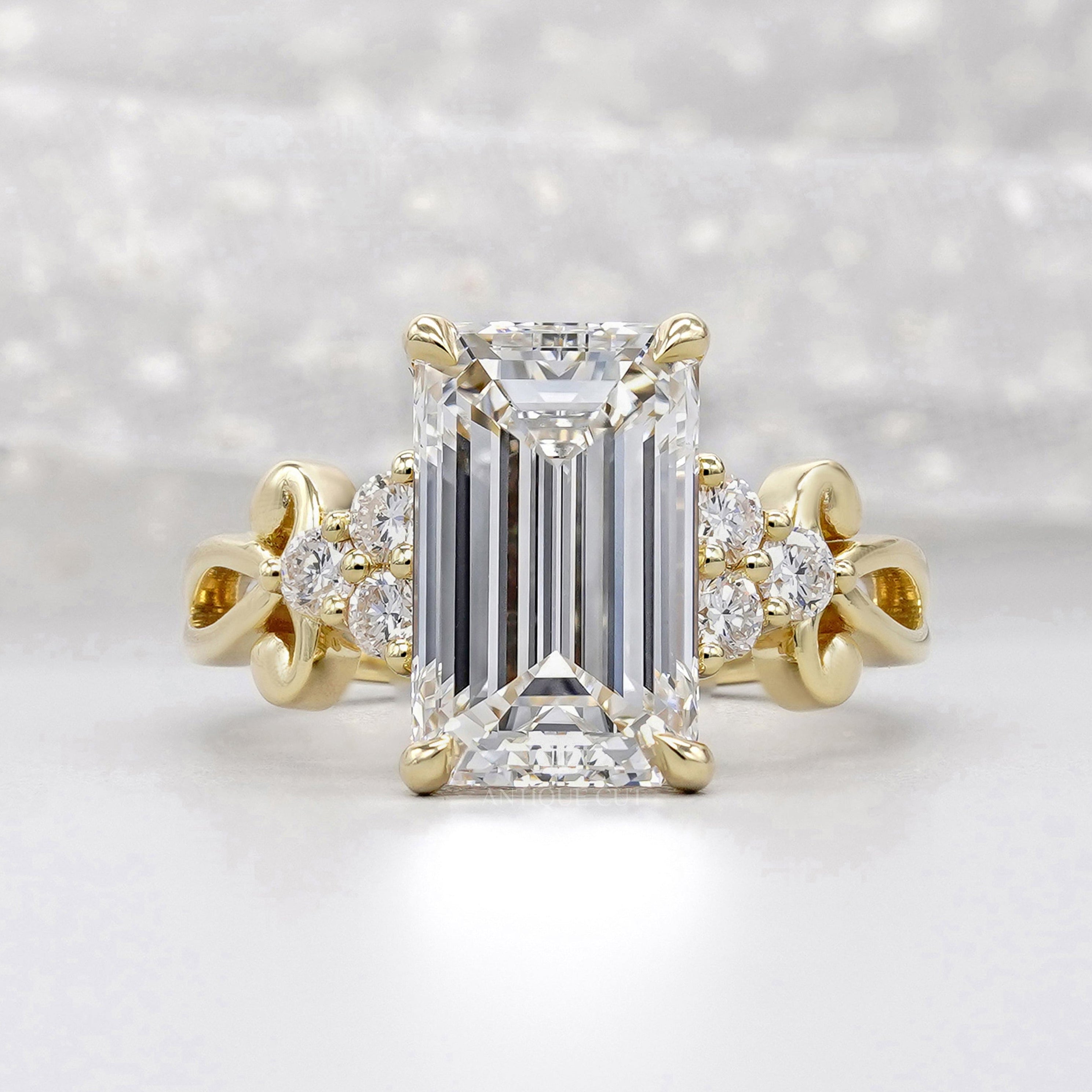 Lab grown emerald cut diamond ring in yellow gold