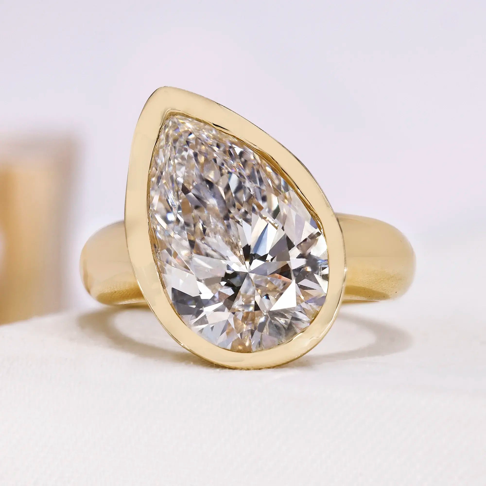 5.00 Carat Pear Lab Grown Diamond Ring With Bezel Setting | Yellow Gold | IGI Certified