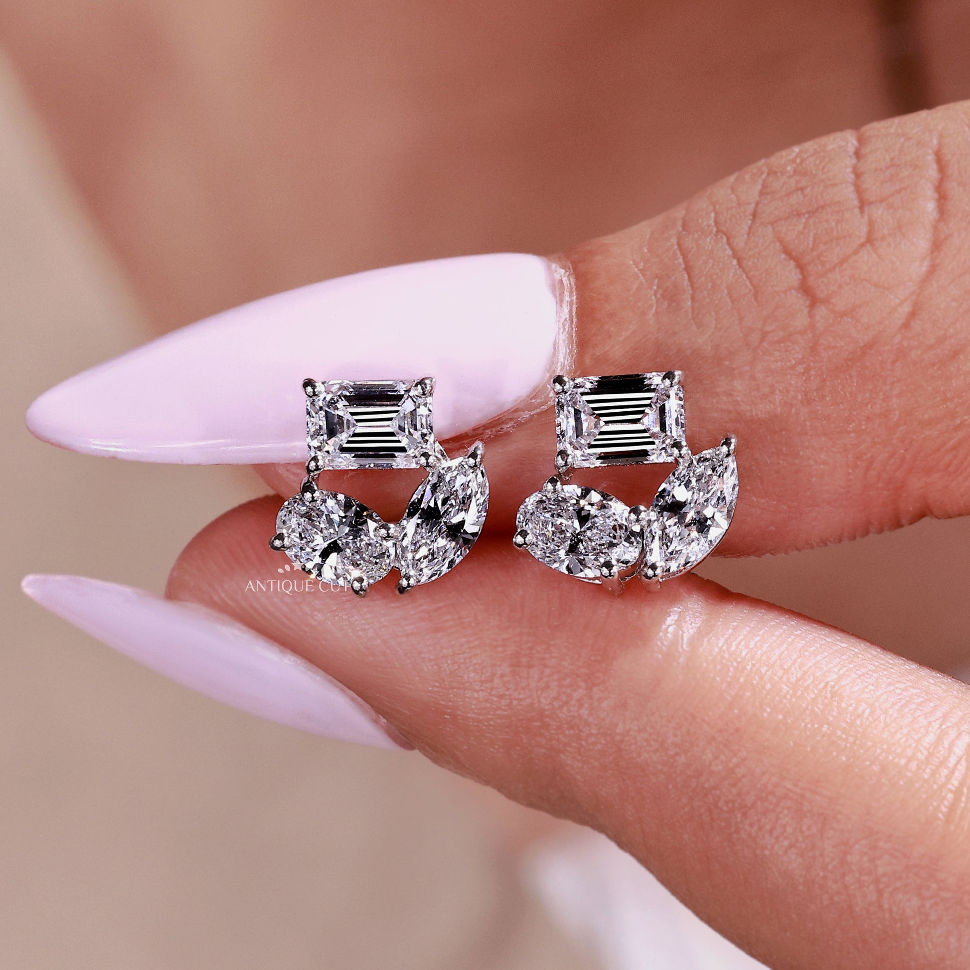 Lab grown diamond stud earrings with cluster setting