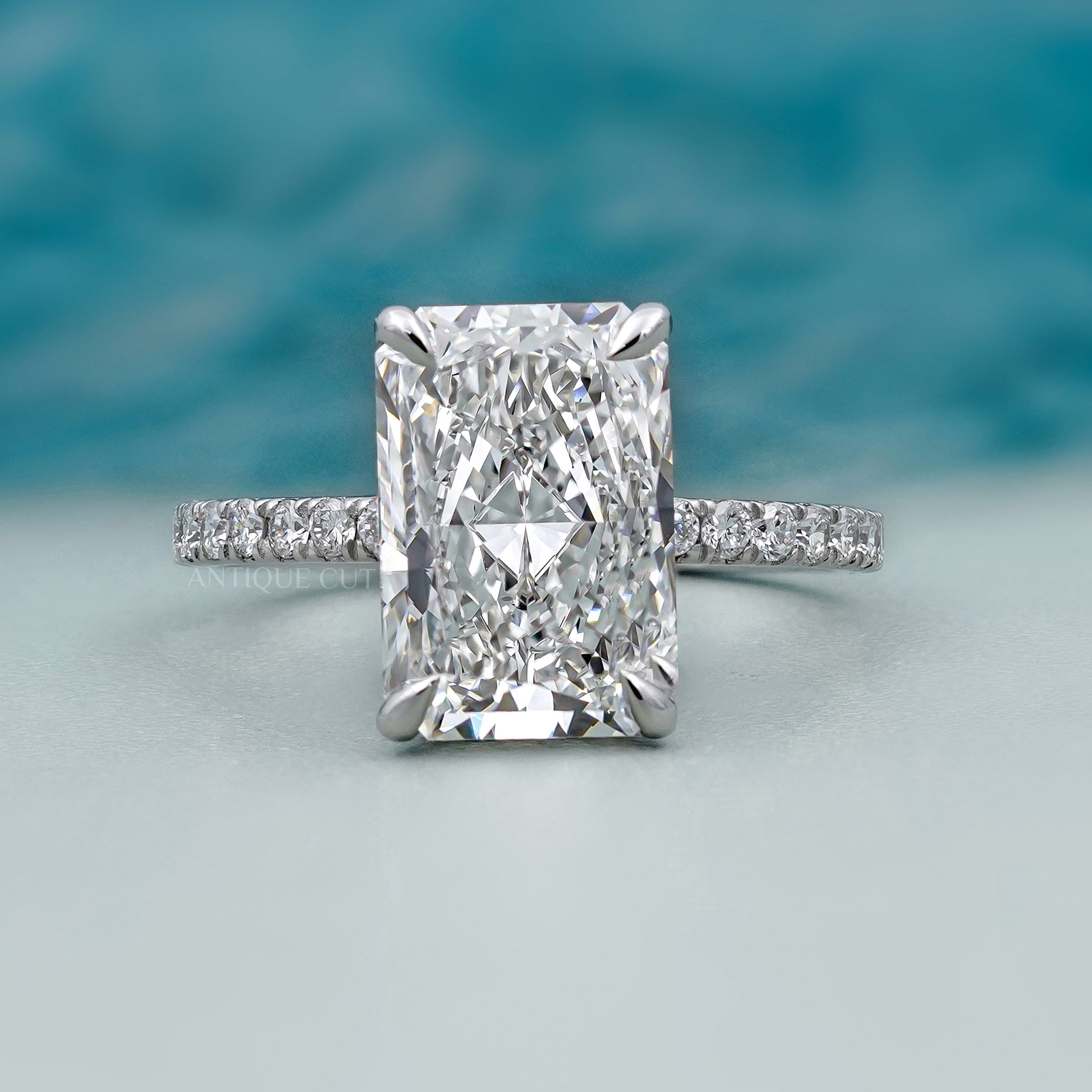 Radiant cut diamond engagement ring in white gold