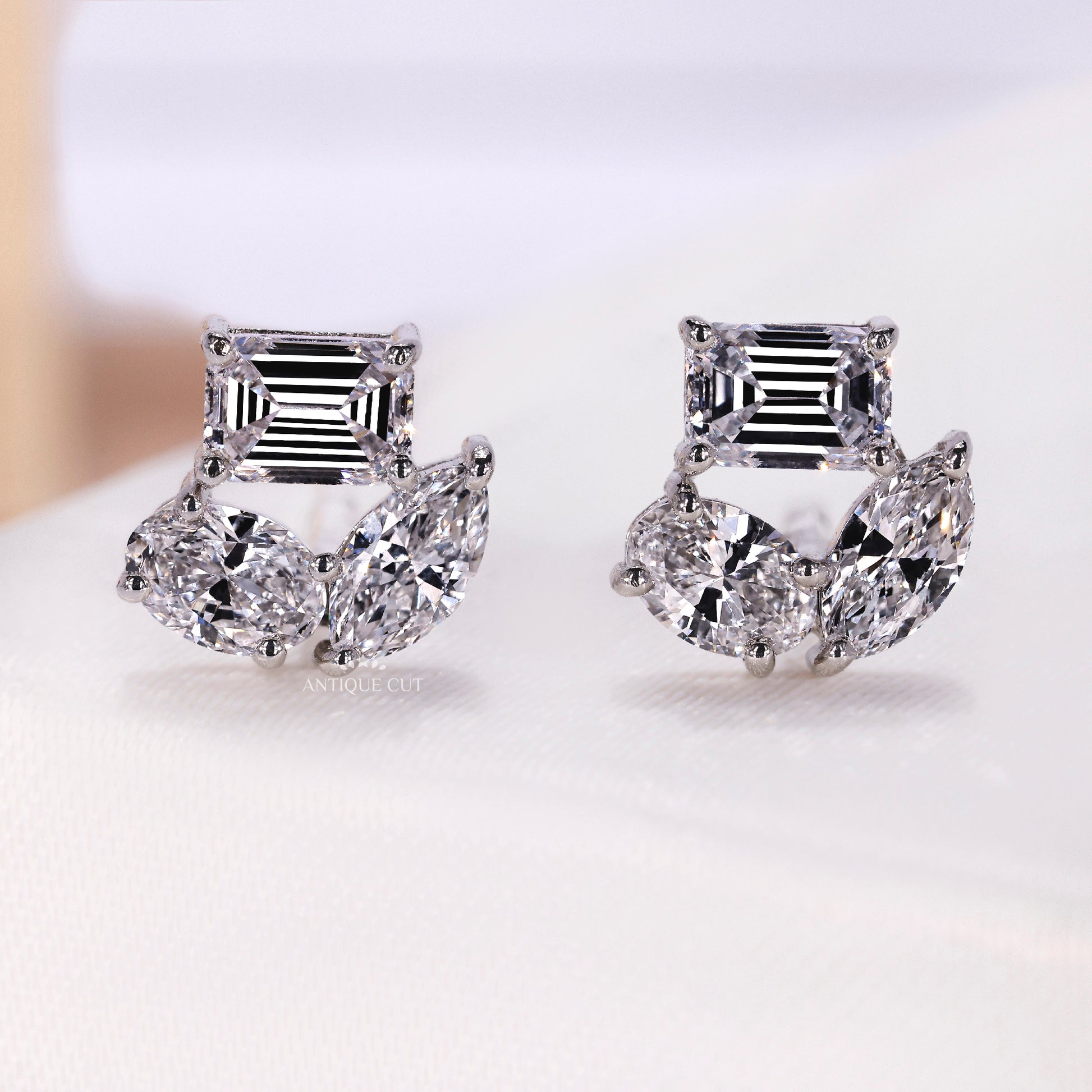 Lab grown diamond cluster stud earrings white gold