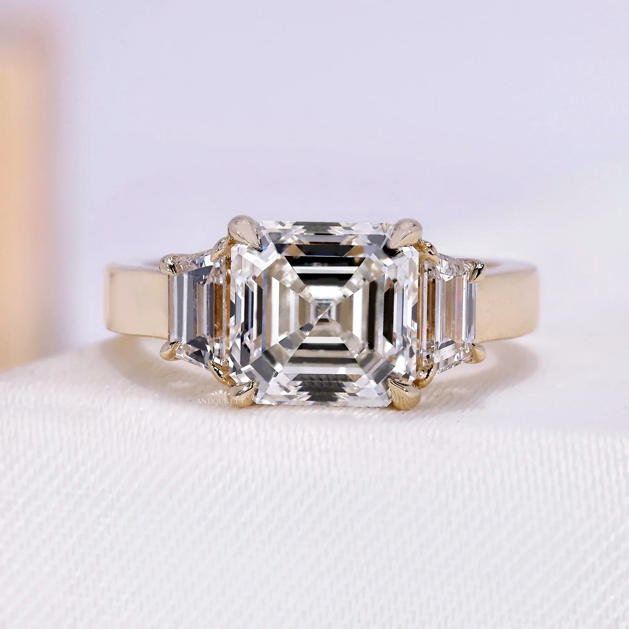 3.00 Carat Lab Grown Asscher Cut Engagement Ring With Three Stone