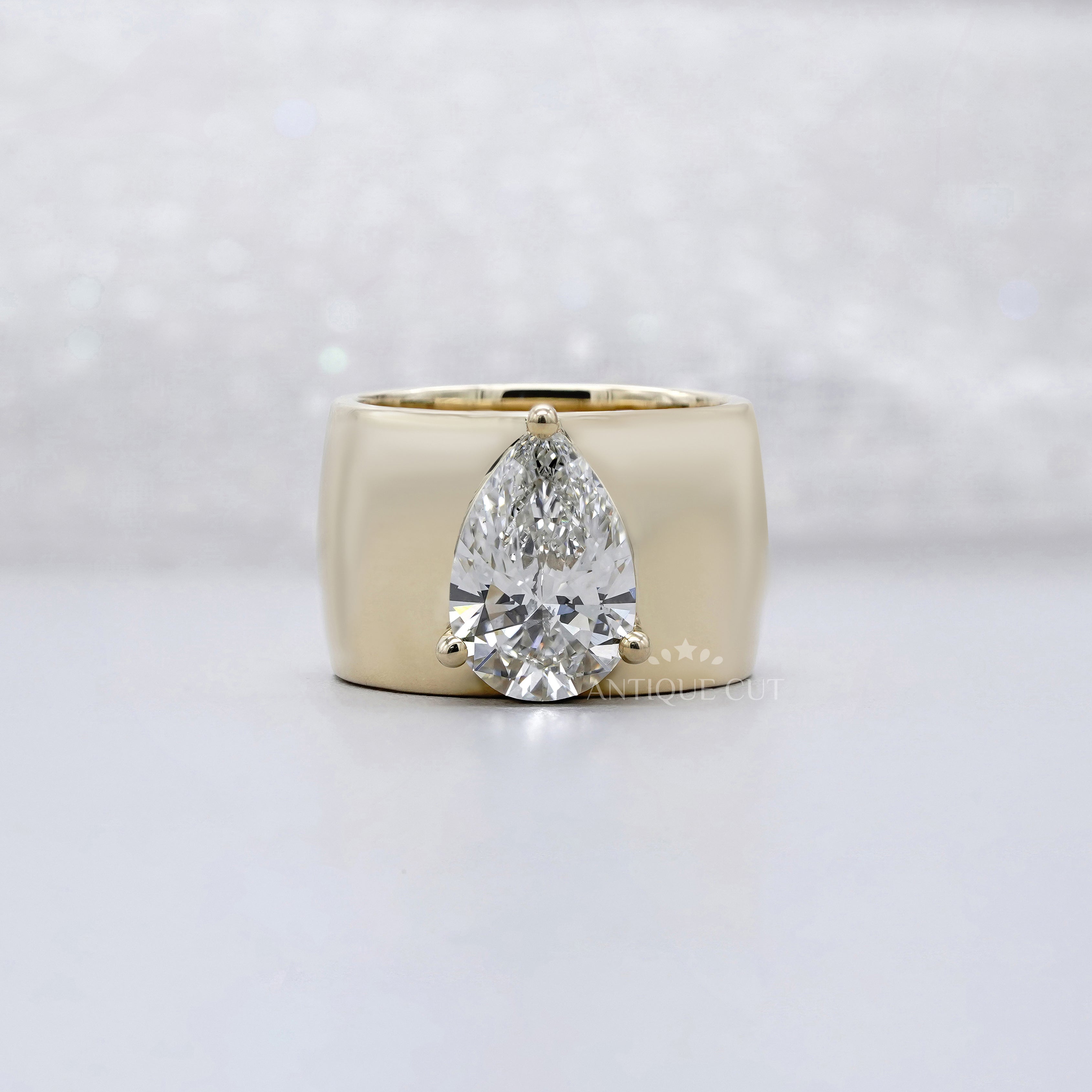 3.00ct Pear Lab Grown Diamond Wide Band Ring | Modern Yellow Gold
