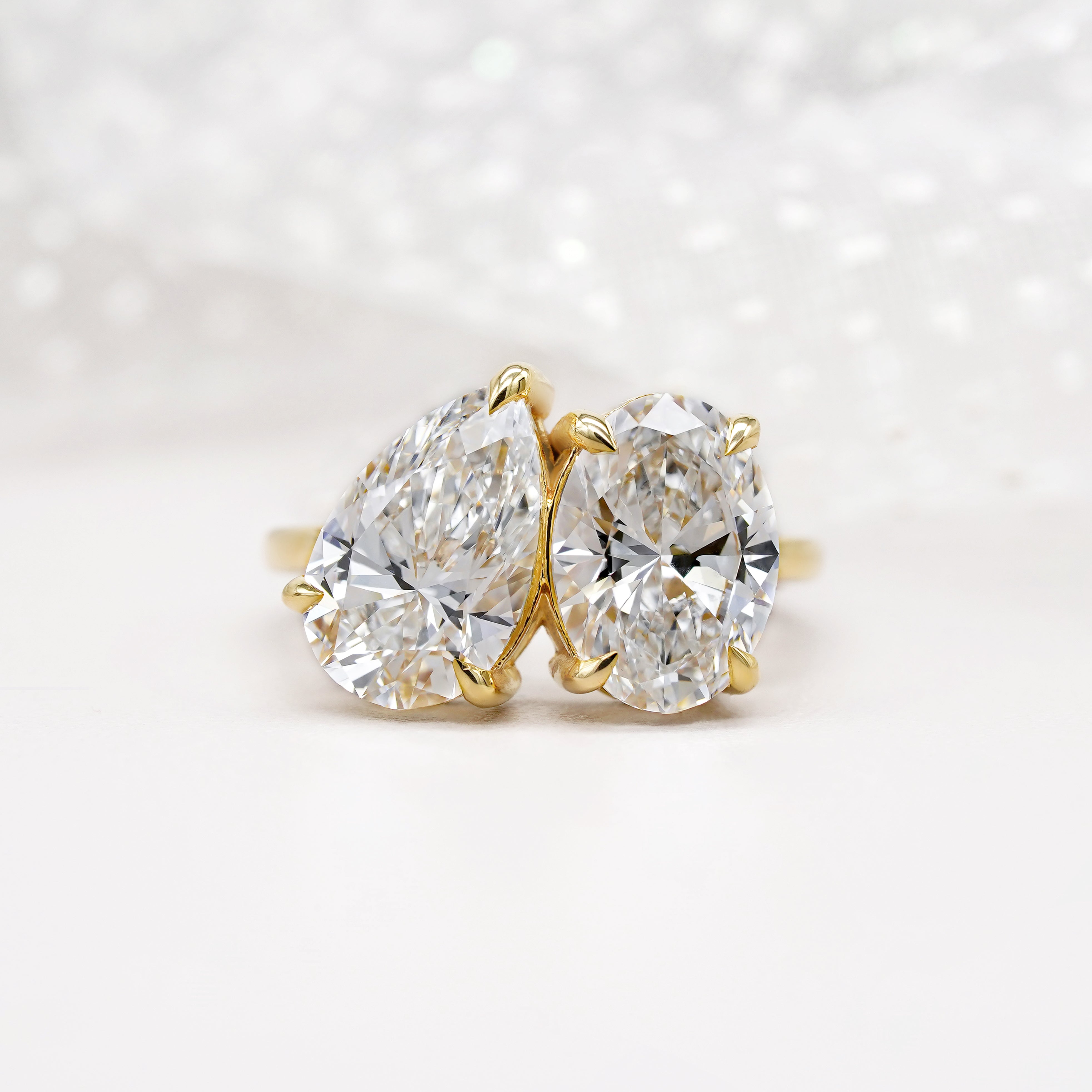 Oval And Pear 6.00tcw Lab Grown Diamond Toi et Moi Engagement Ring, D-E-F Color, VVS-VS Clarity