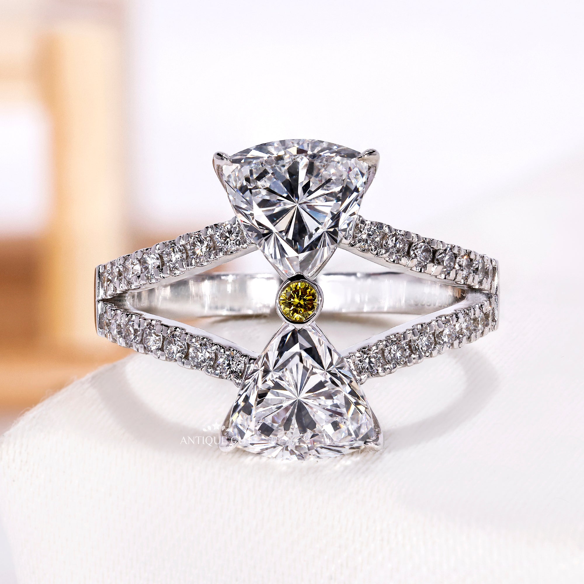 2.00 Carat Triangle Cut Diamond Ring with Split Shank Pave Band