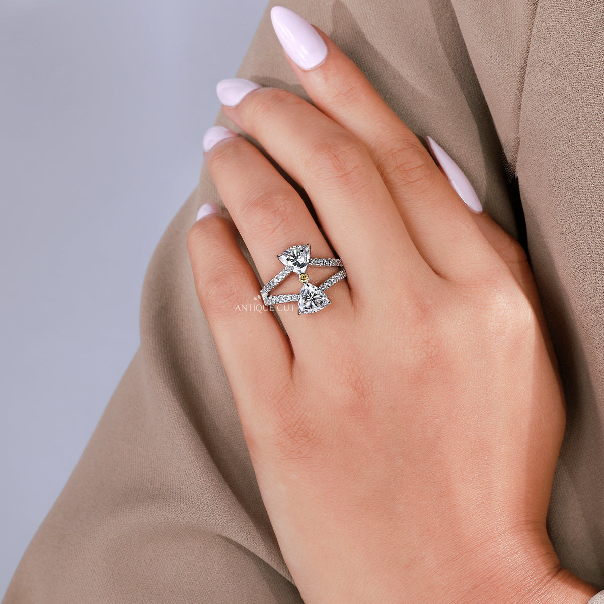 2.00 Carat Triangle Cut Diamond Ring with Split Shank Pave Band