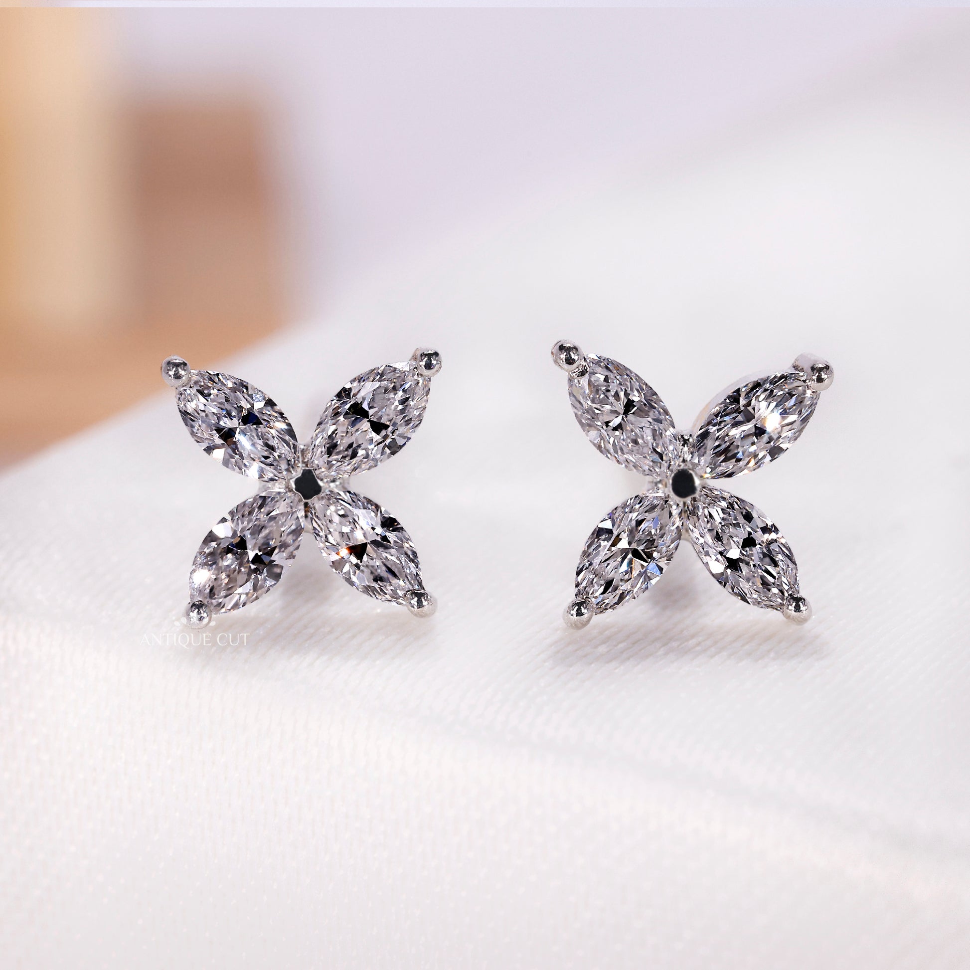 Marquise floral cluster stud earrings with lab grown diamonds
