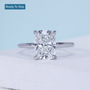Cushion Cut Hidden Halo Engagement Ring in 14K White Gold | Minimalist Bridal Engagement Ring for Her