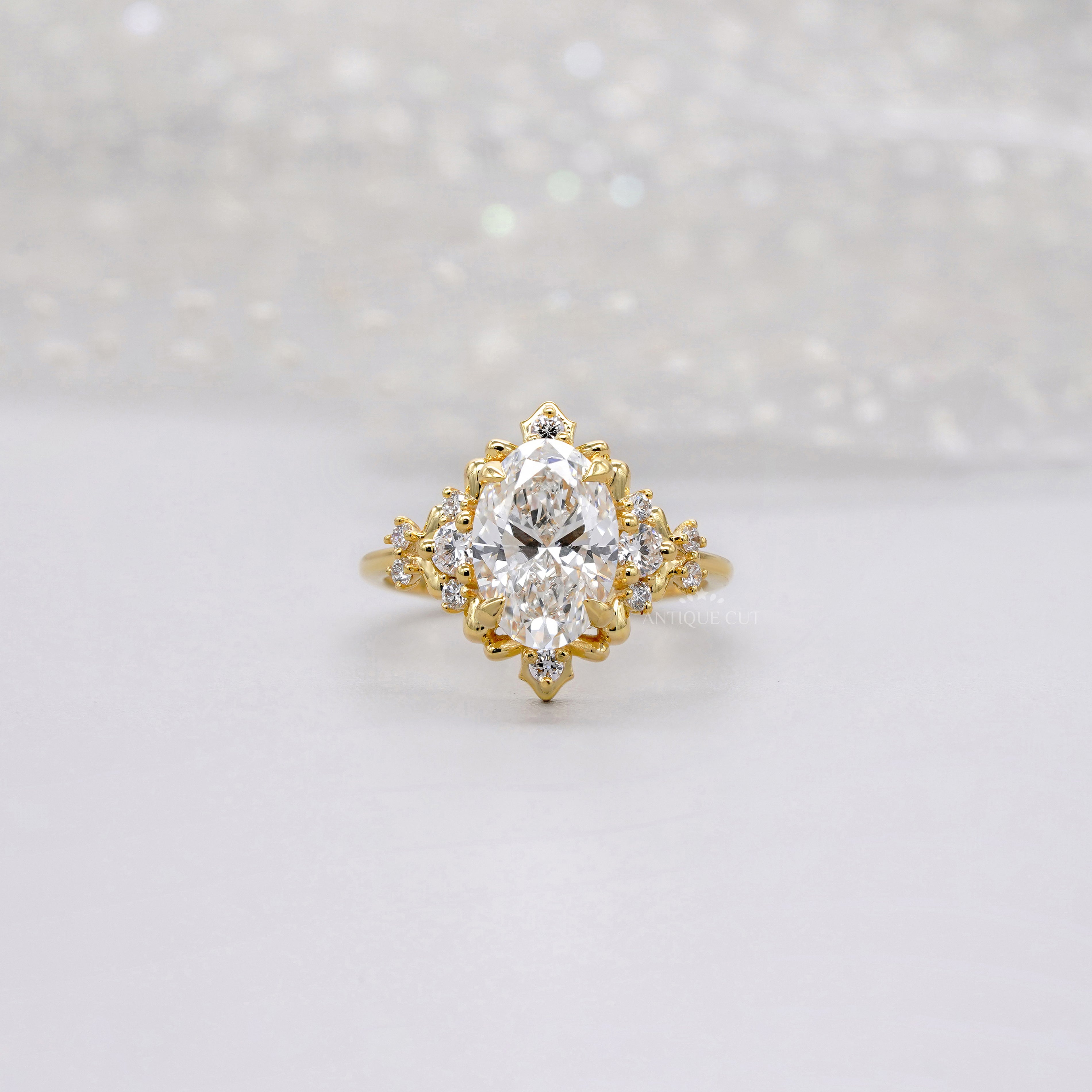 2.30tcw Oval Lab Diamond Floral Halo Ring | Vintage-Inspired Yellow Gold | IGI Certified