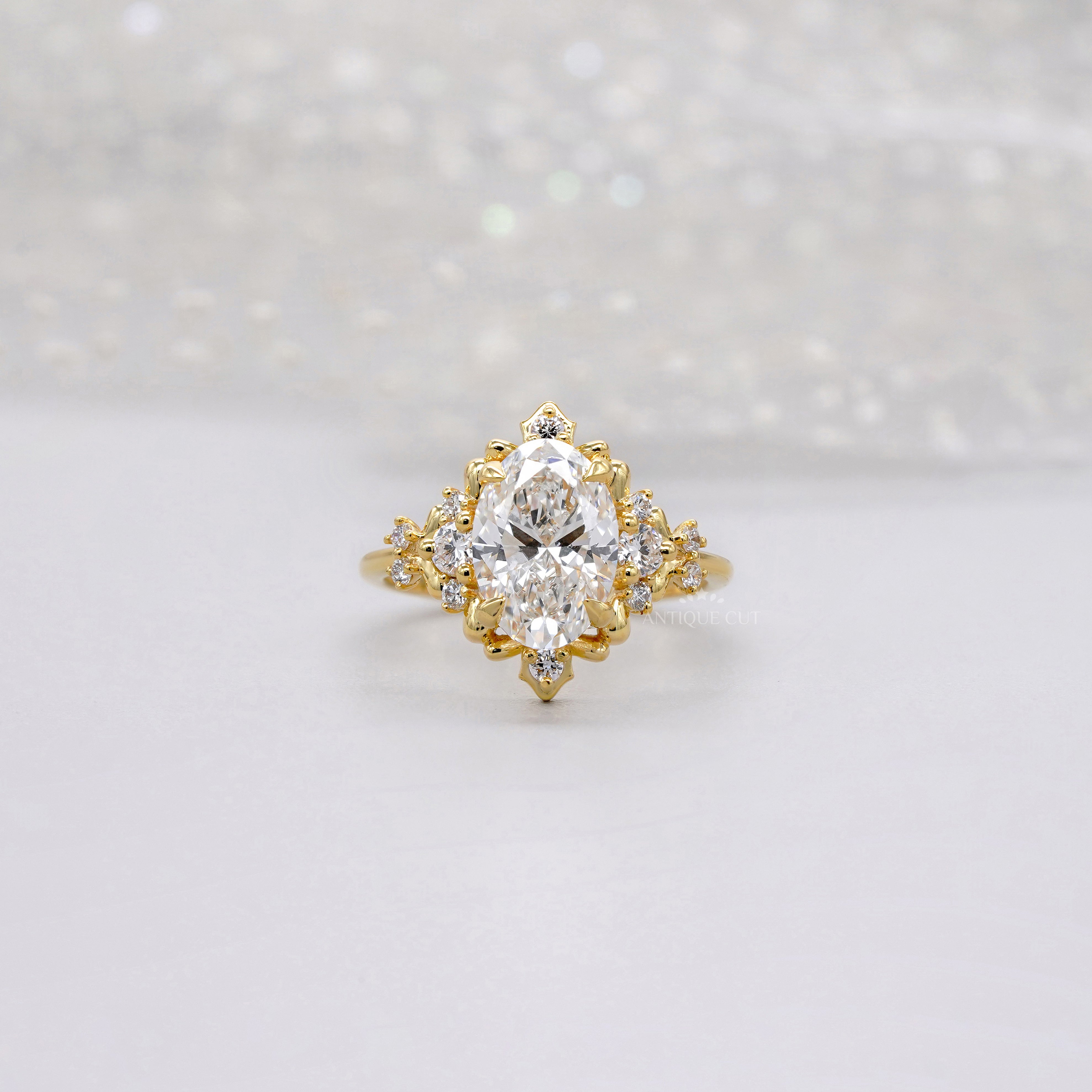 2.30tcw Oval Lab Diamond Floral Halo Ring | Vintage-Inspired Yellow Gold | IGI Certified