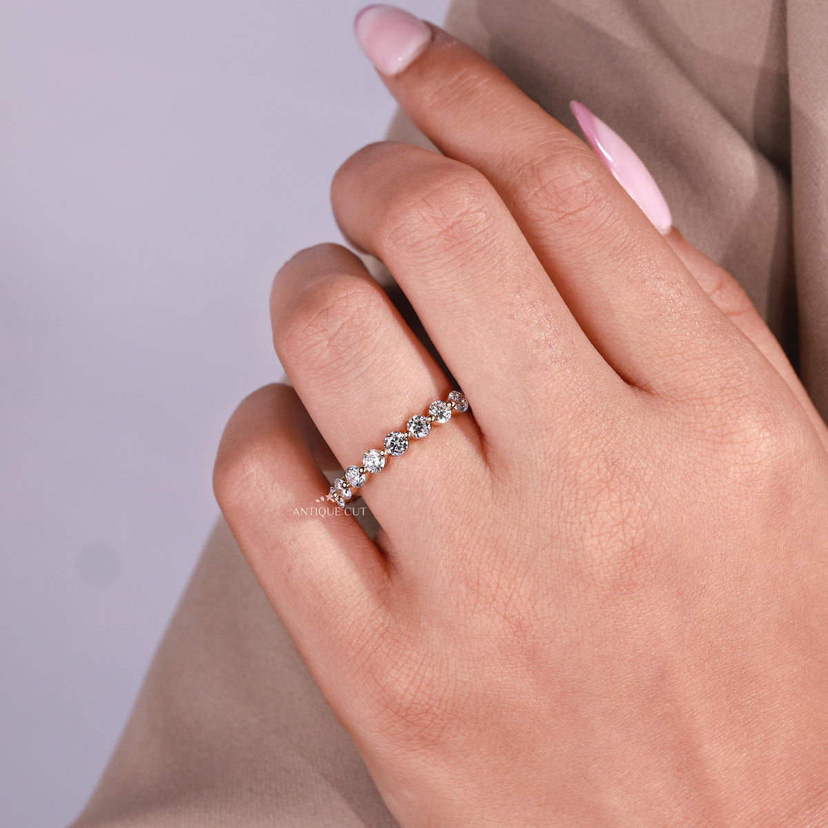 Full circle lab grown diamond eternity band with round diamonds