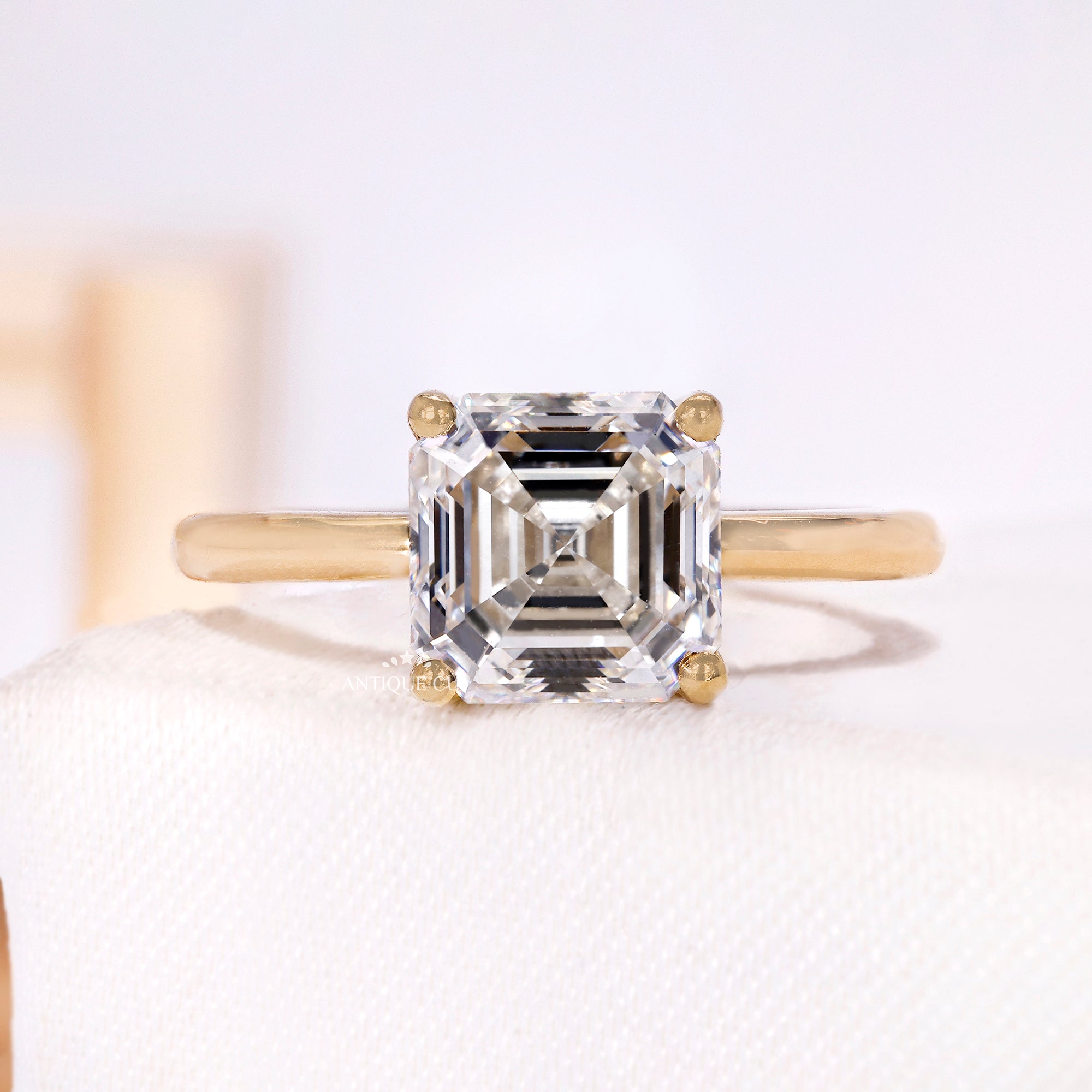 3.00 Carat Asscher Cut Diamond Solitaire Engagement Ring With Tulip setting, IGI Certified