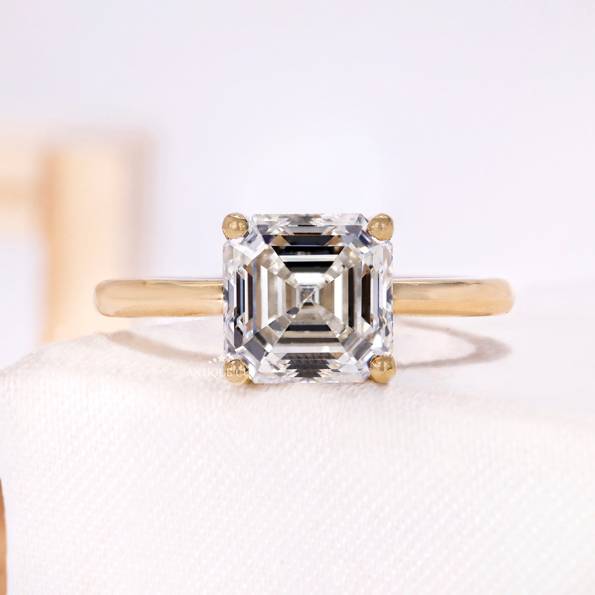 3.00 Carat Asscher Cut Diamond Solitaire Engagement Ring With Tulip setting, IGI Certified